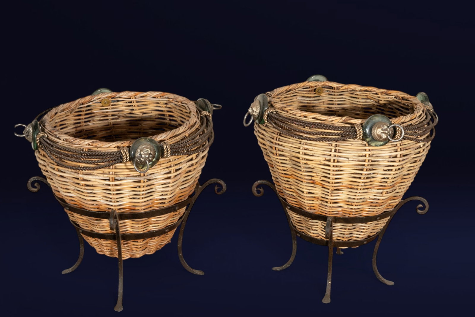 Pair of baskets with iron and glass supports. European School. 19th century. (1 of 3)
