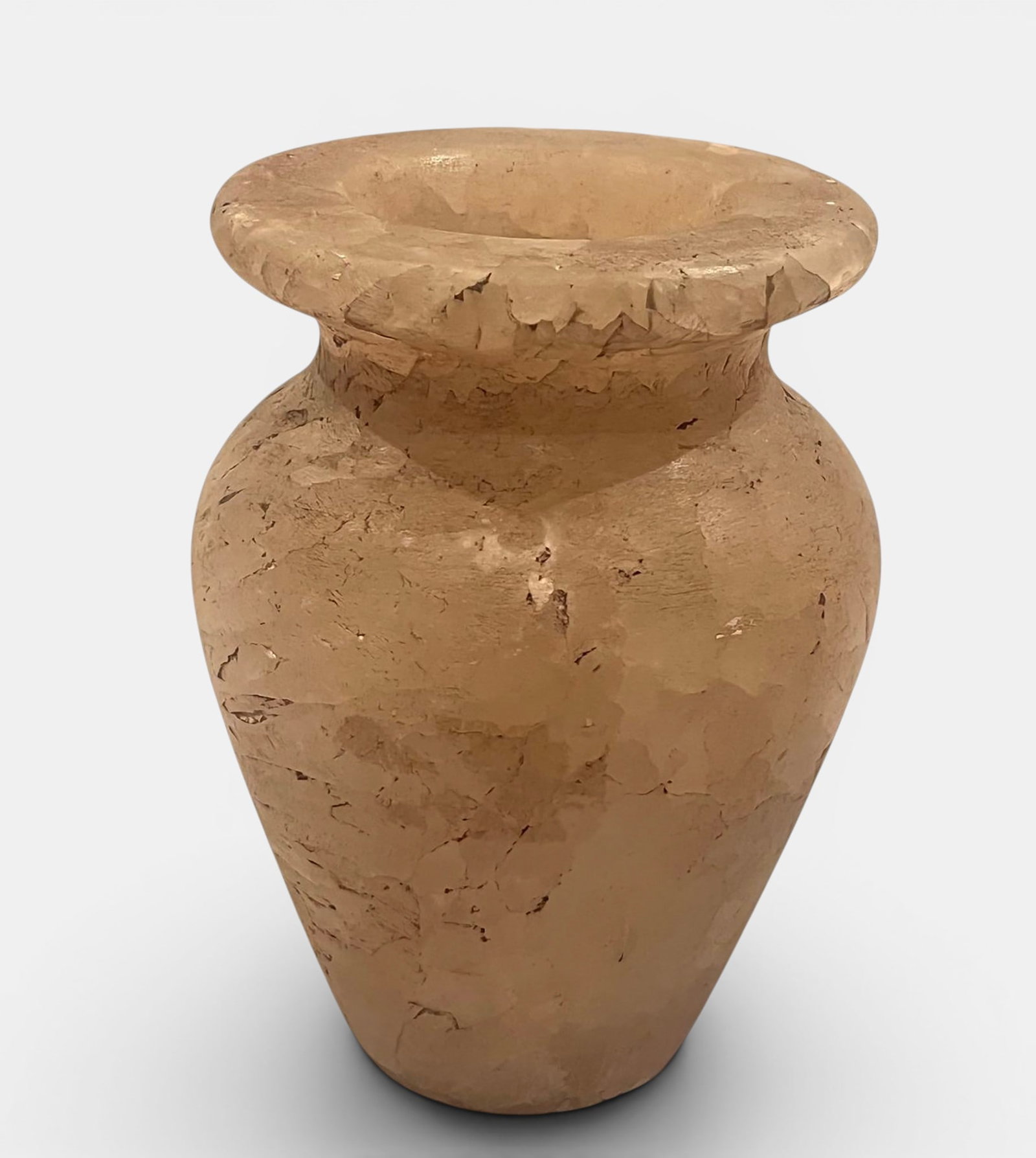 Small Egyptian cosmetic vessel made of alabaster calcite with an ovoid belly (1 of 2)