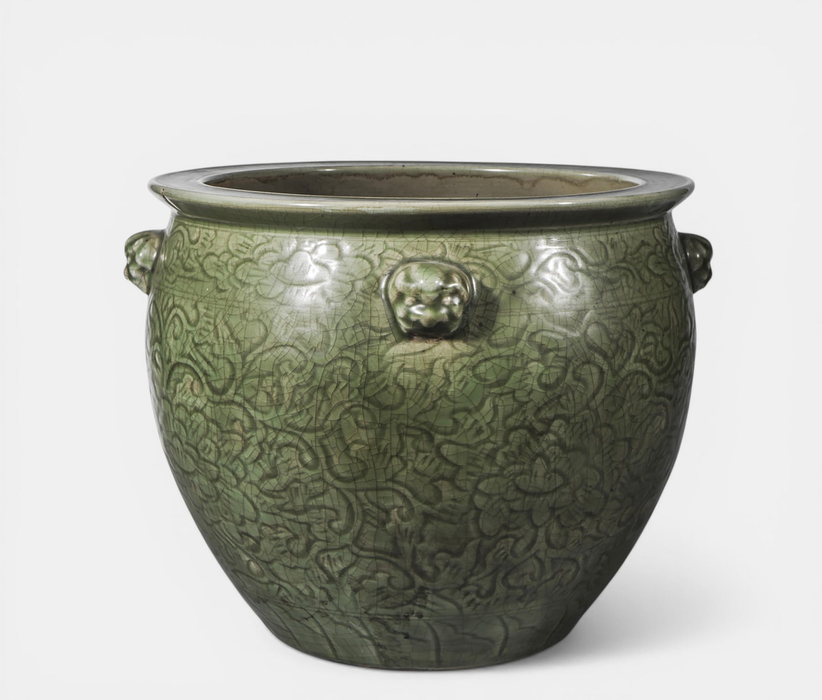 Important Longquan thick porcelain jug with incised decoration and four chimeric heads (1 of 1)