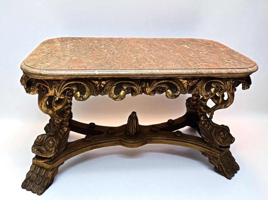 Important 20th century "Hollywood Regency" table with Siena marble top (1 of 4)