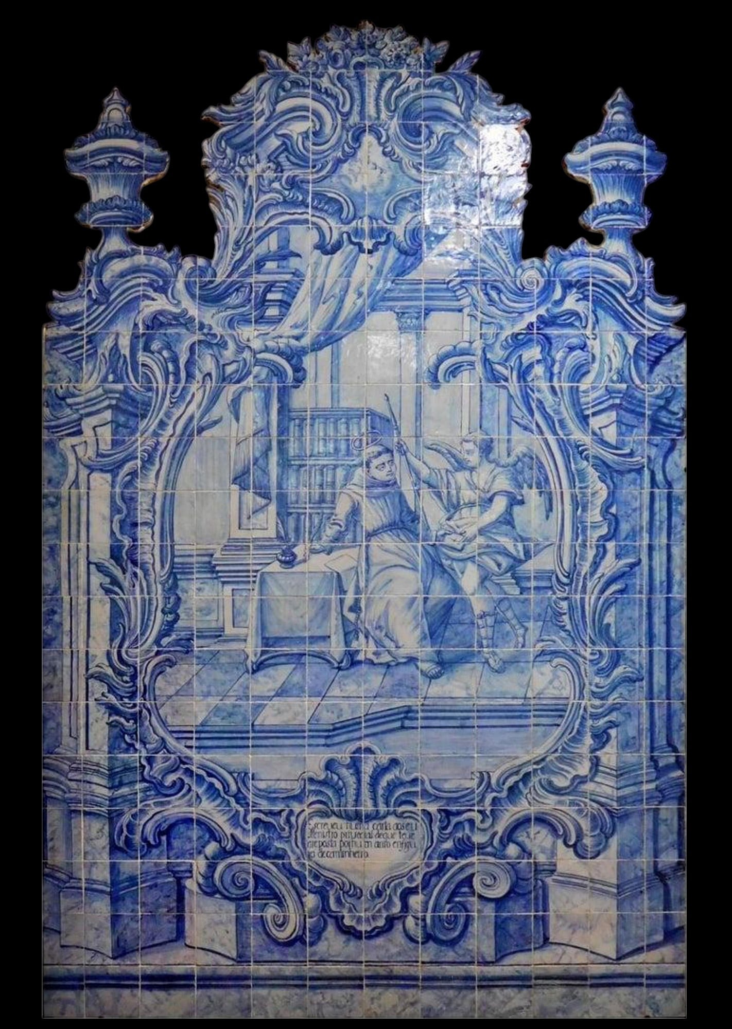 Large Portuguese tile composition of Saint Anthony, 18th century: Measurements: 266 x 168 cm. Important note: This panel comes with restored 18th century tiles. The panel is delivered as if it were a painting with a wooden skeleton so that the tiles are in their ori