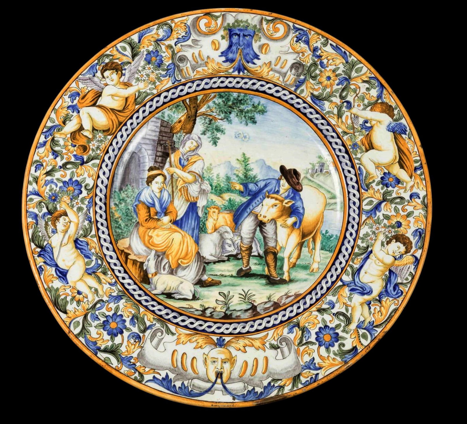 Stunning CASTELLI plate, Italy, 19th century: Mark on the bottom. Diameter: 62 cm. Very good condition