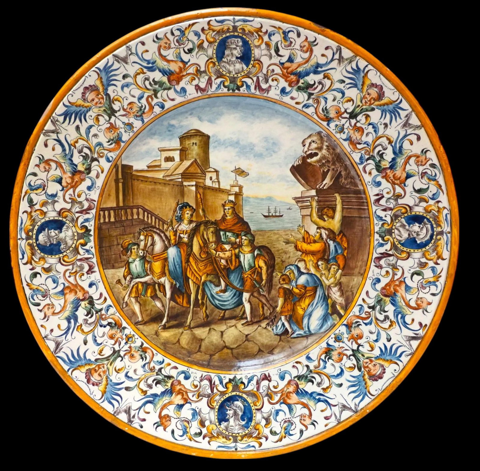 Gaetano BATTAGLIA (Naples-Italy-Active between 1850 and 1885) Large circular earthenware plate (1 of 5)