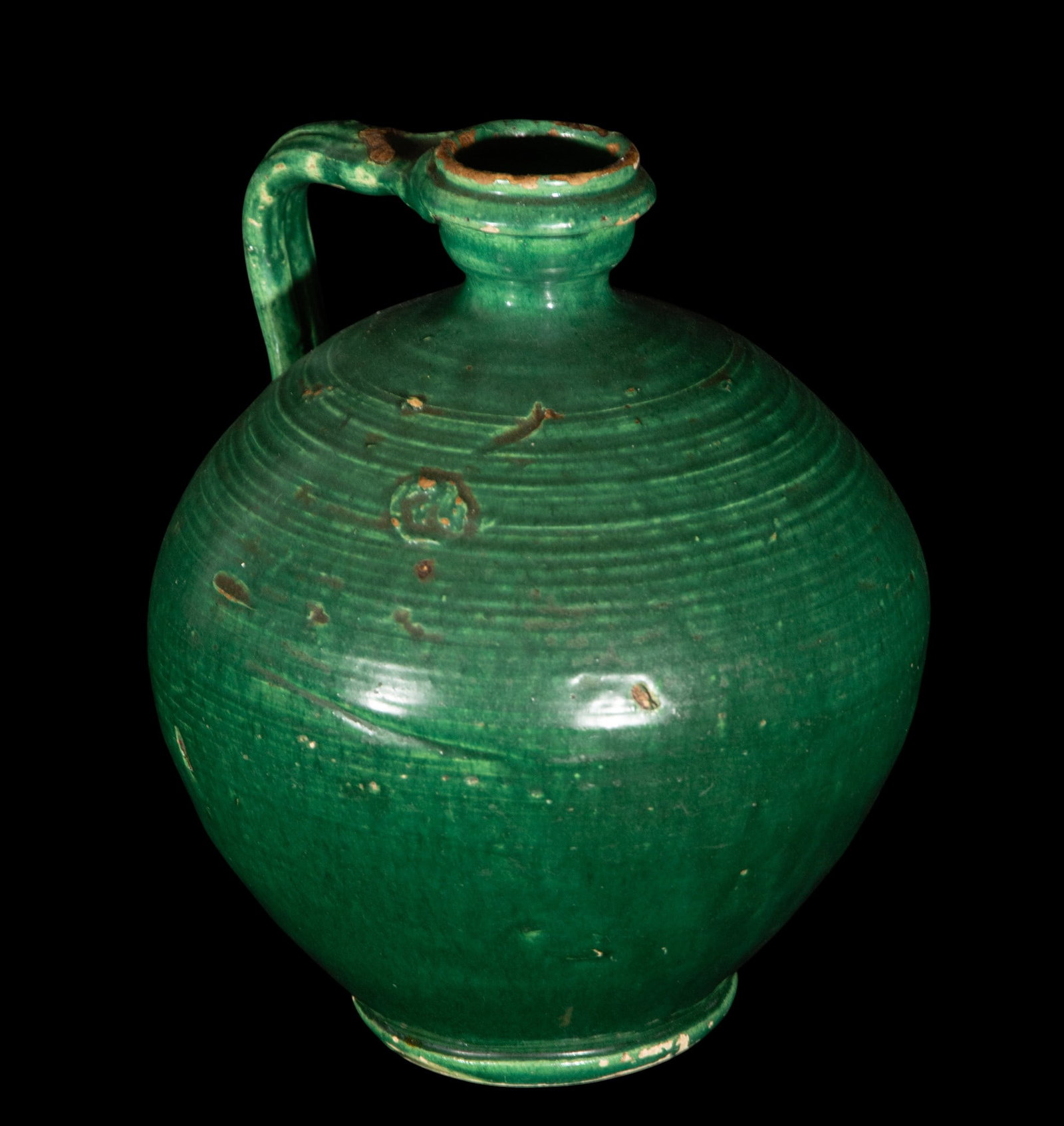Green ceramic glazed jug, Folk School, 19th-20th century (1 of 2)
