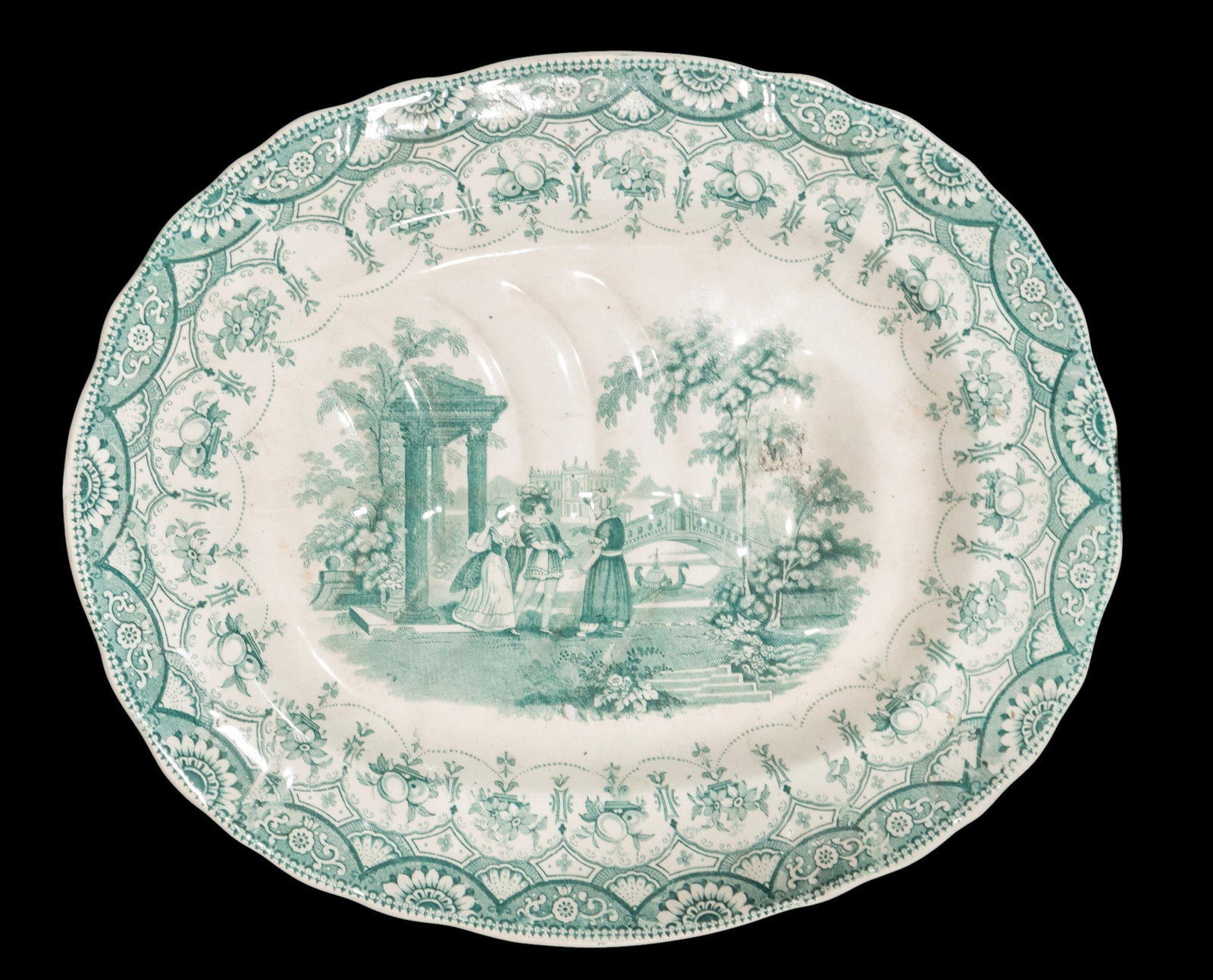 English porcelain tray with gallant scene, English School, 19th century (1 of 3)