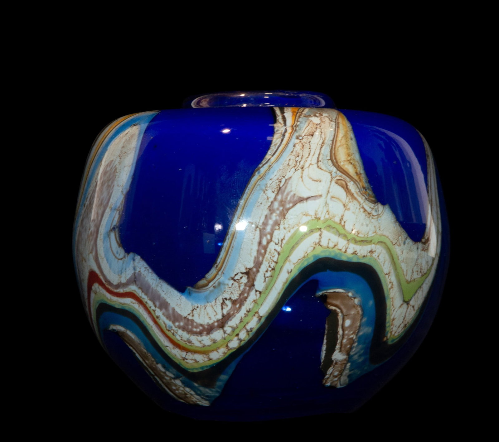 Glass vase with wavy decoration. Signed, Contemporary School, 20th Century (1 of 3)