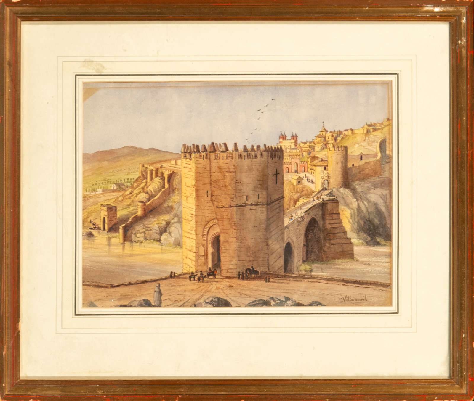 Castle scene by Genaro Pérez Villamil - 19th century: Watercolor, , , Measurements 36x26 cm (54x47 cm)