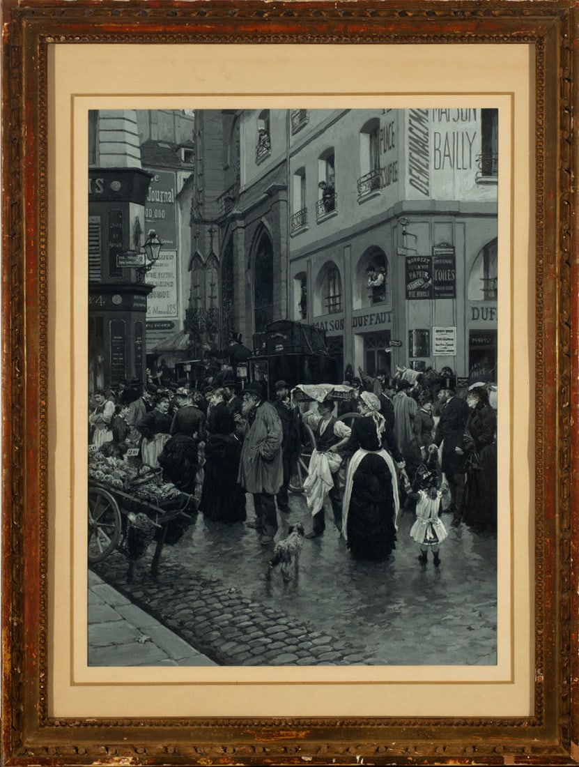 Saint Suplice Market in Paris, grisaille, Circle of Jean Georges Béraud (1849-1936, France) (1 of 3)