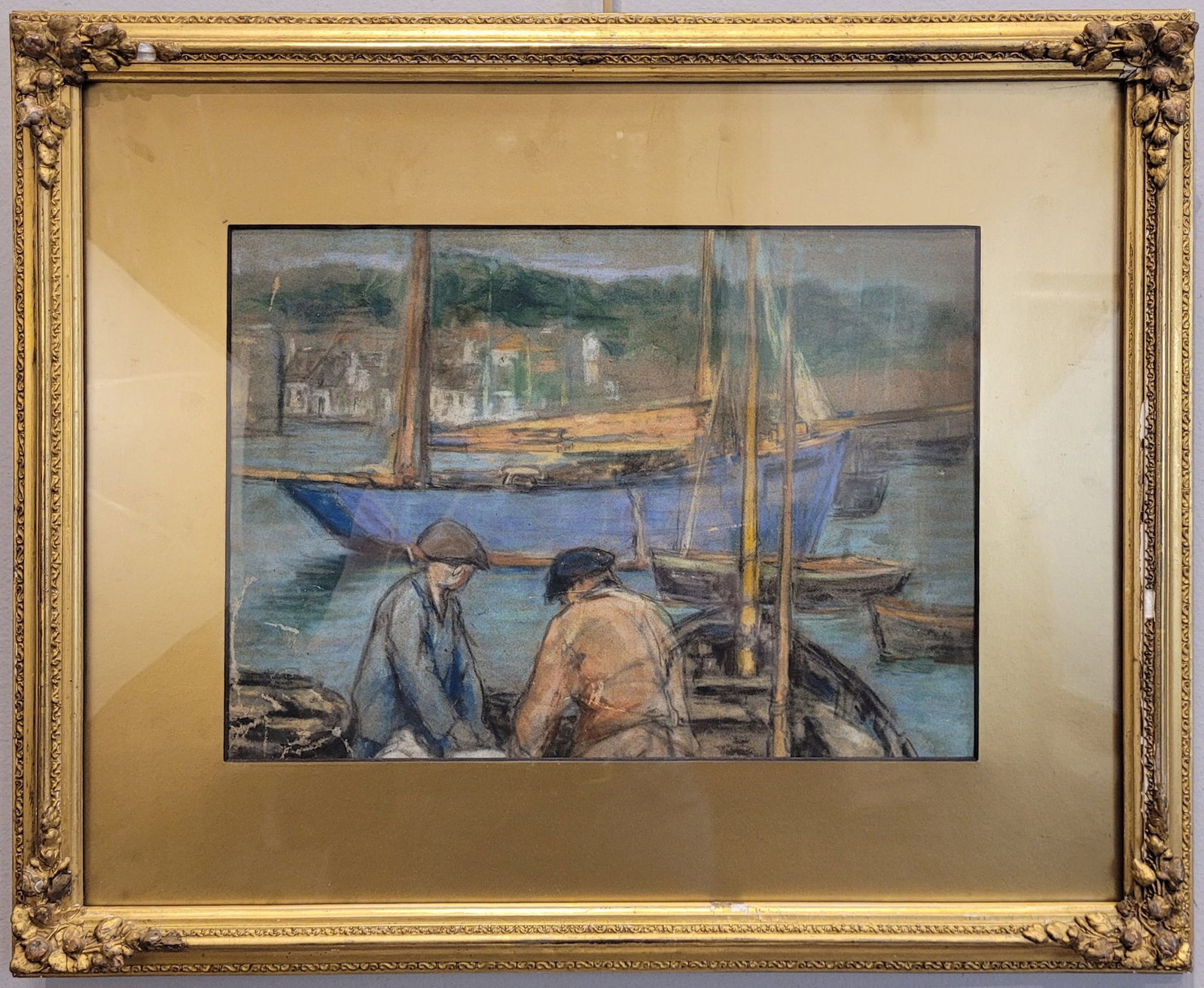 CAKE ON PAPER “ARRANTZALES??, BASQUE SCHOOL, 20th century – SPAIN: Technique on support: Pastel on paper. Title of the work: “Arrantzales” (Fishermen). School: Basque School. Period: Mid-20th century. Country of origin: Spain. Provenance: Private collection. 