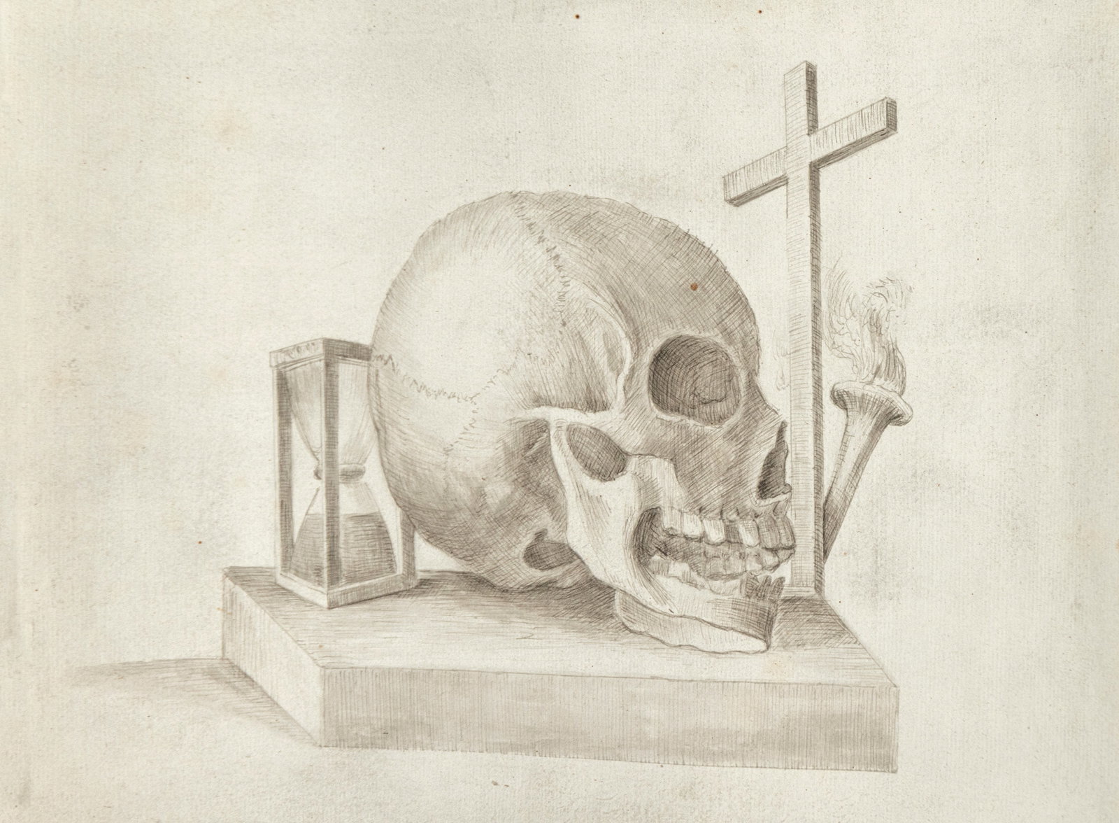 Vanitas with skull, hourglass and cross, European school, 19th-20th century (1 of 2)