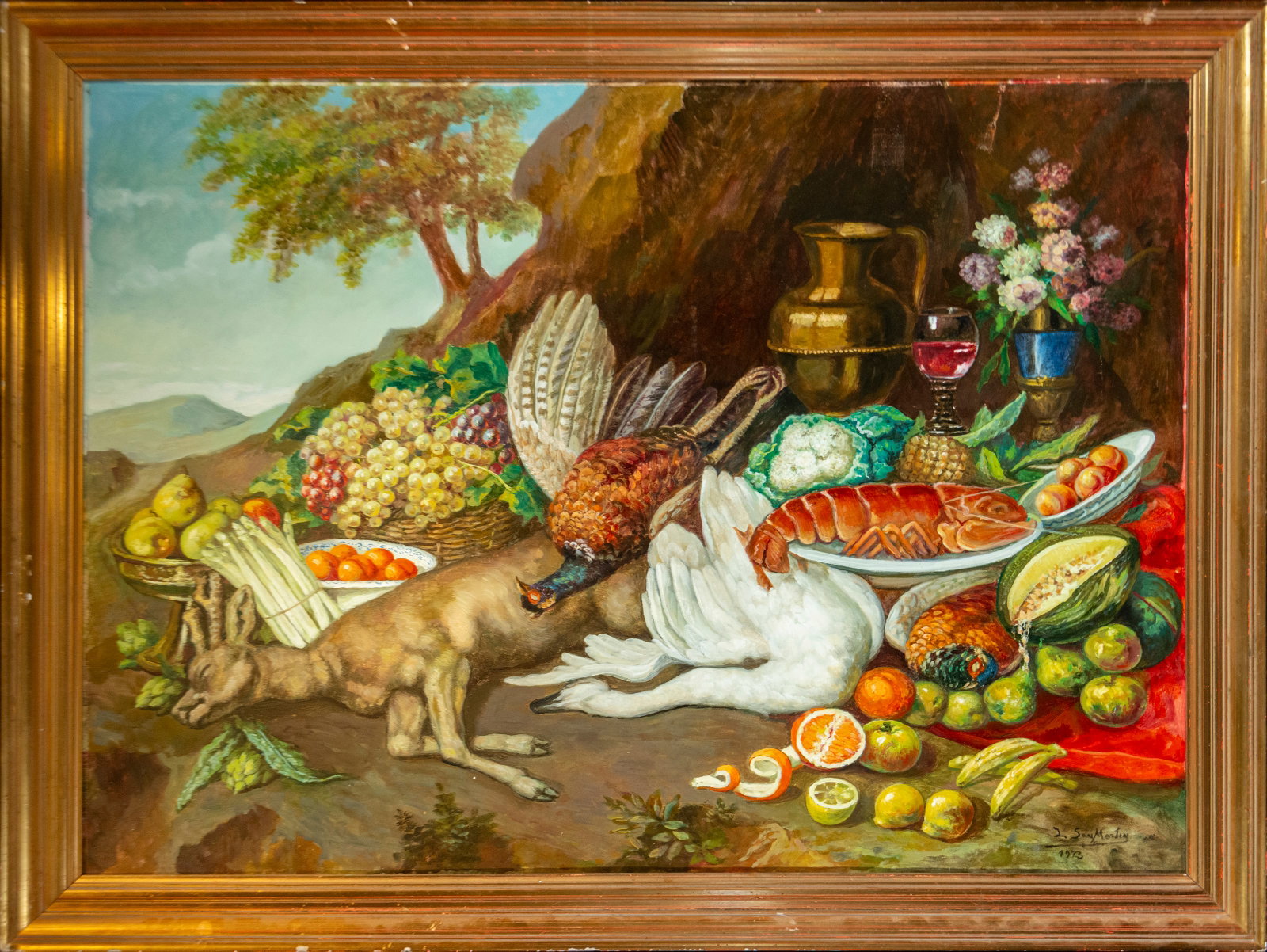 Still life of hunting and abundance. Signed. Spanish School. 20th century (1 of 5)