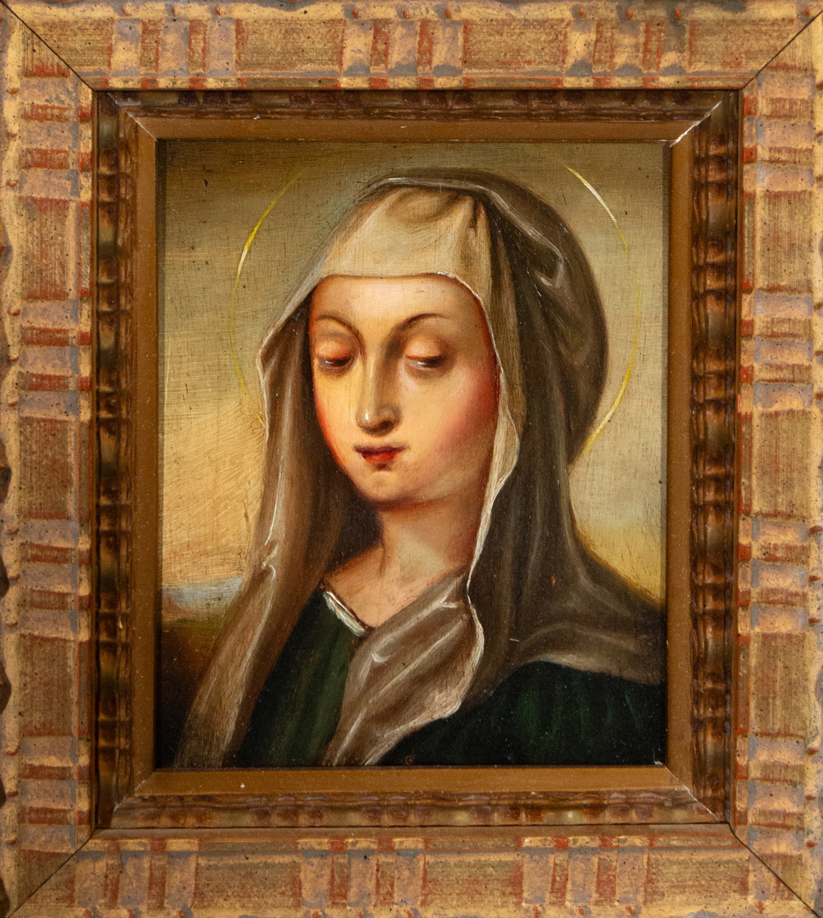 Virgin, Spanish School, 19th Century: Oil on panel. Measurements 17 x 14 cm.