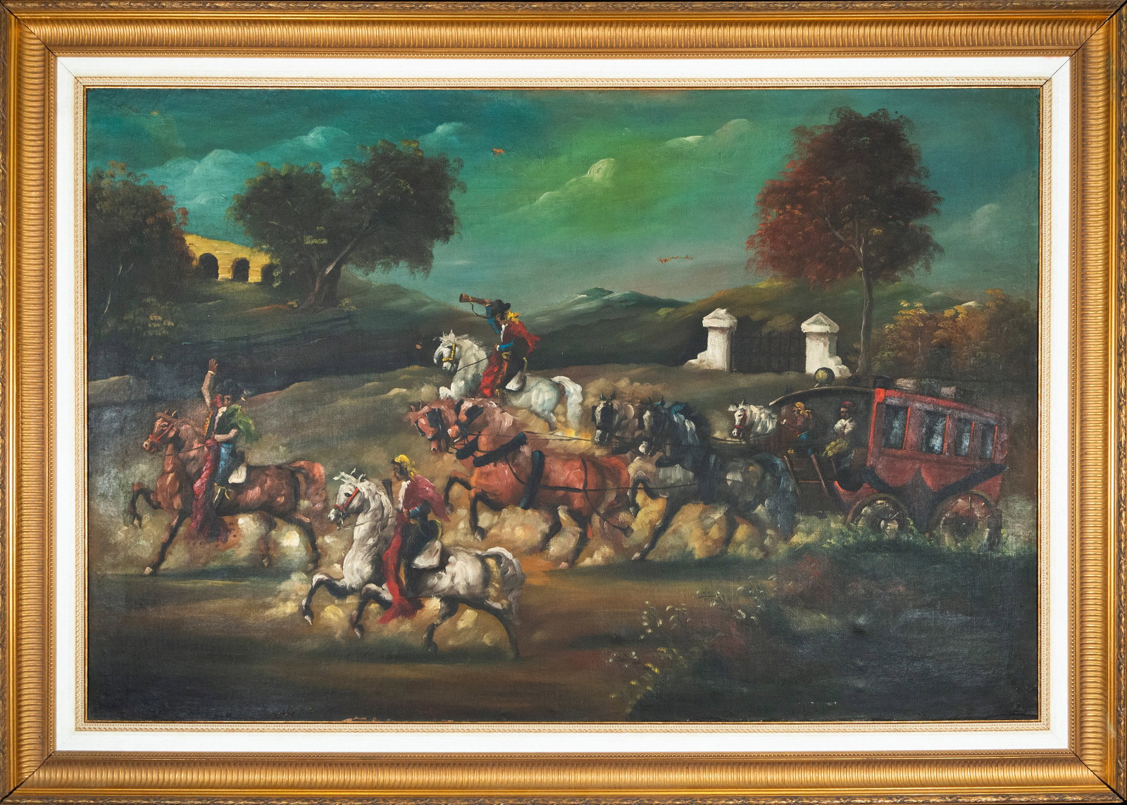 Genre scene with cavalry and carriage. European school. 20th century (1 of 7)