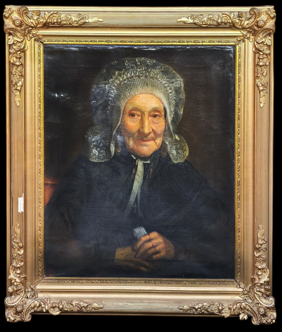 PORTRAIT OF AN OLD WOMAN - NORMAN SCHOOL, 19TH CENTURY: 84 x 72 cm, oil on canvas