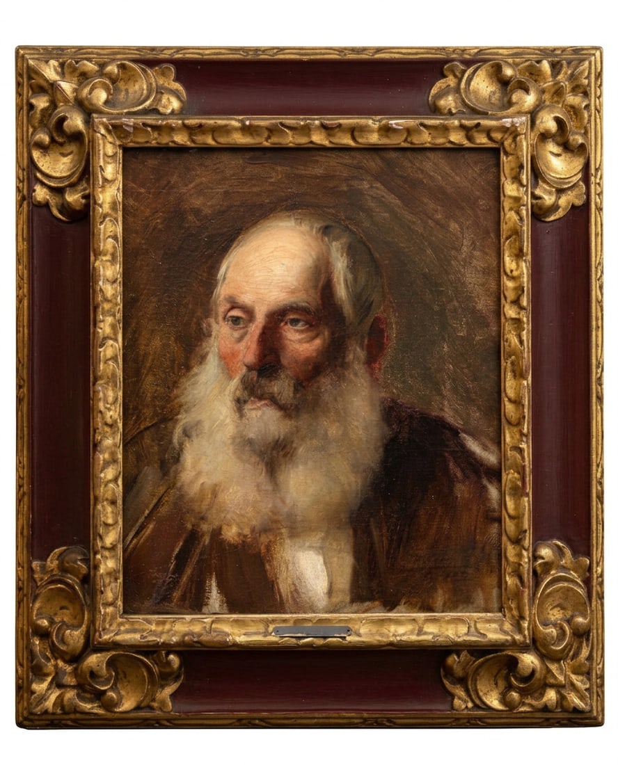 20TH CENTURY SPANISH SCHOOL - Study of an old man's head: Oil on canvas. Dimensions: 45 x 37 cm. This work is a study of an old man's head, executed with a quick, spontaneous brushstroke of great expressive power. The artist focuses all attention on the mode