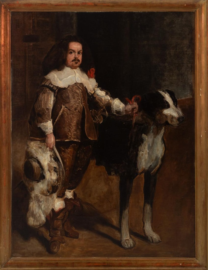 Portrait of a jester with a dog. Follower of Diego Rodríguez de Silva y Velázquez. 19th century (1 of 3)