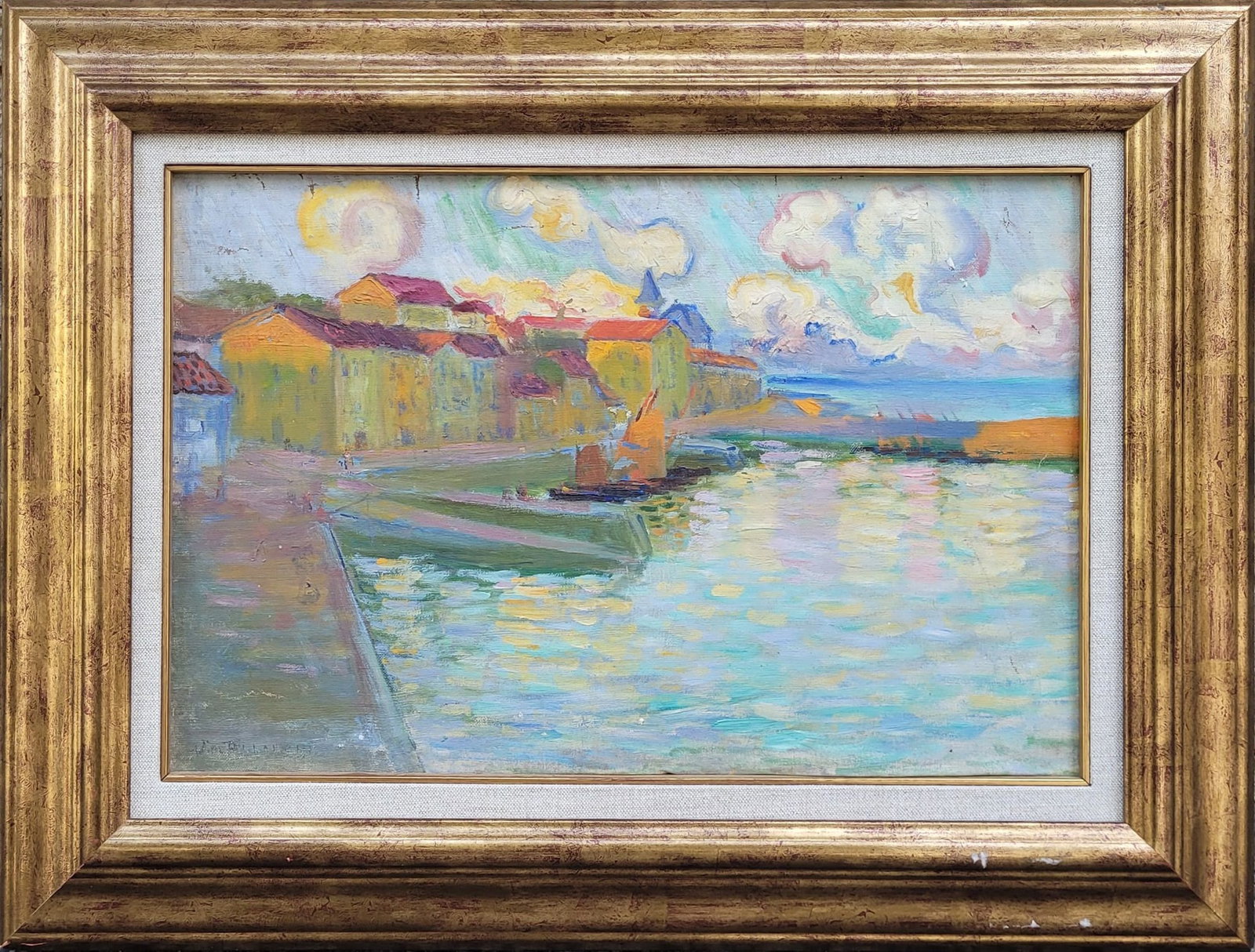 OIL ON PANEL “COASTAL VILLAGE??, JULI?N DE TELLAECHE, PS XX – SPAIN: Technique on support: Oil on panel. Title of the work: Coastal Village. Author: Julián de Tellaeche. Period: Early 20th century. Country of origin: Spain. Provenance: Private collection. Good conditi