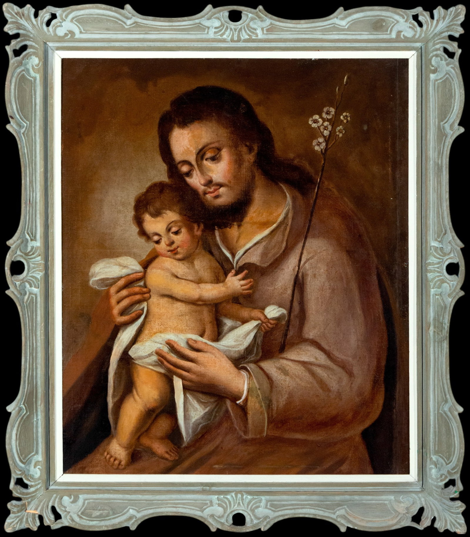 19th Century New Spanish School - Saint Joseph with the Child: Oil on canvas. Measurements: 88 x 76 cm.