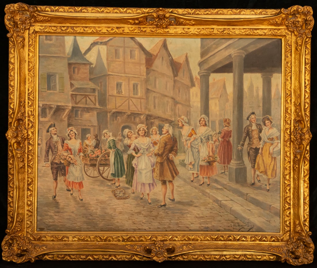 Costumbrista Scene, Mariano Alonso Pérez y Villagrosa (Zaragoza, 1857-Madrid, 1930), 19th century: Oil on canvas, canvas dimensions: 75 x 60 cm, frame dimensions: 92 x 77 cm. Mariano Alonso Pérez y Villagrosa (Zaragoza, 1857-Madrid, 1930) was a Spanish painter. He began his artistic training at th