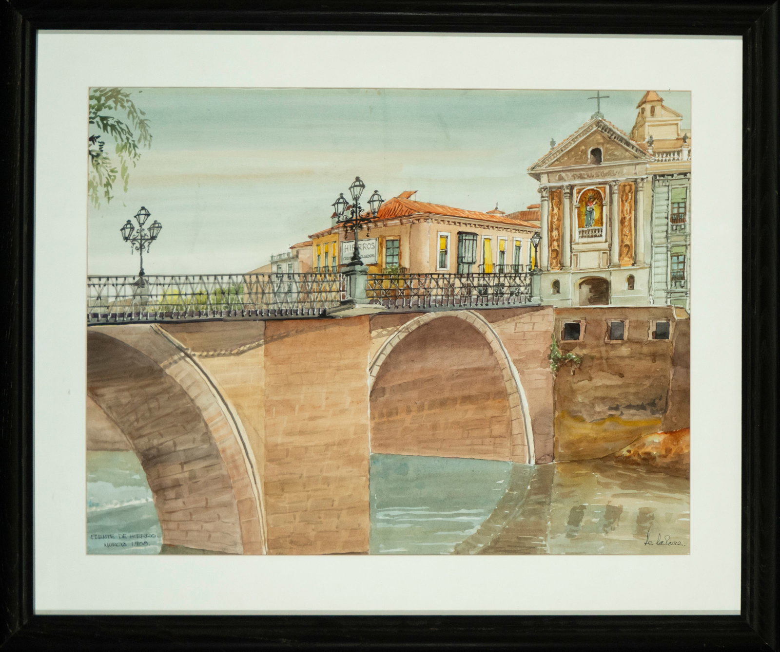Iron Bridge, Murcia. Manuel de la Torre. Murcian School. 20th Century: Watercolor on paper. Dimensions: 62 x 47 cm (81 x 67 cm with frame).