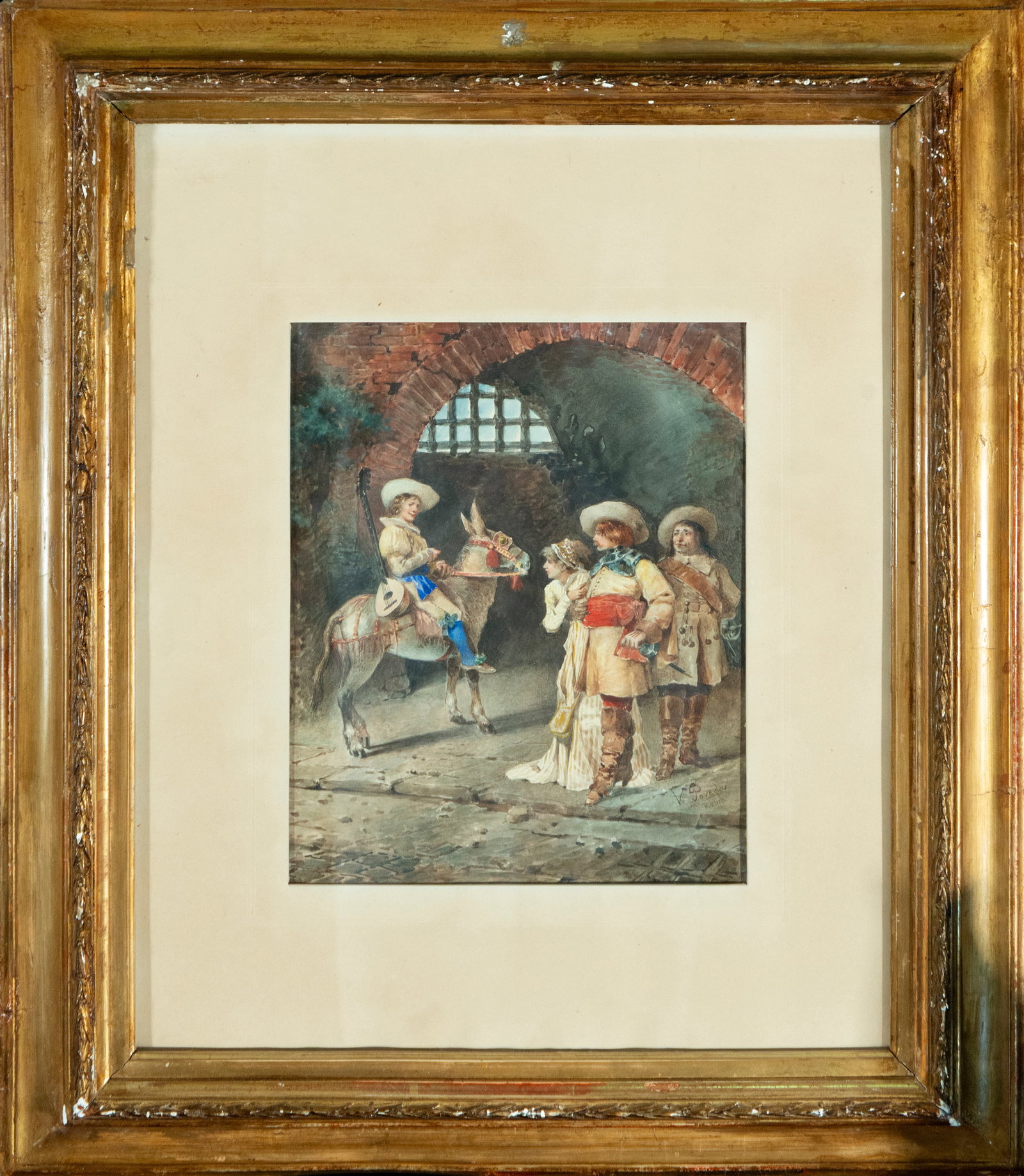 Gallant Scene, signed Vicente Poveda. Spanish School. 19th Century (1 of 4)