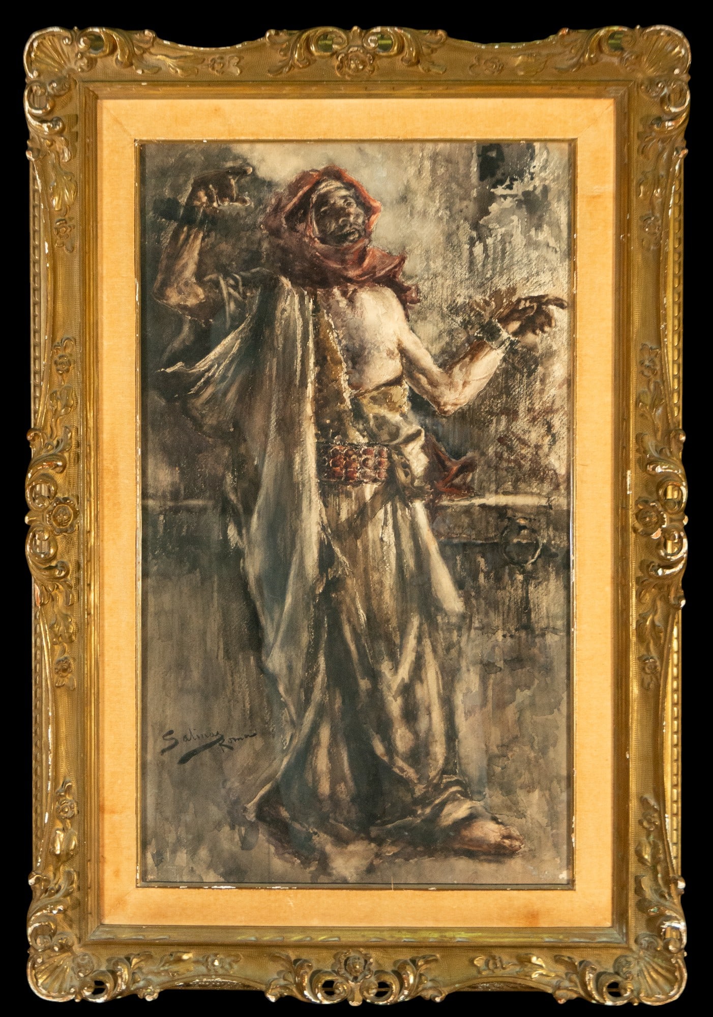 Orientalist portrait, signed Juan Pablo Salinas. Spanish School. 19th century. (1 of 7)