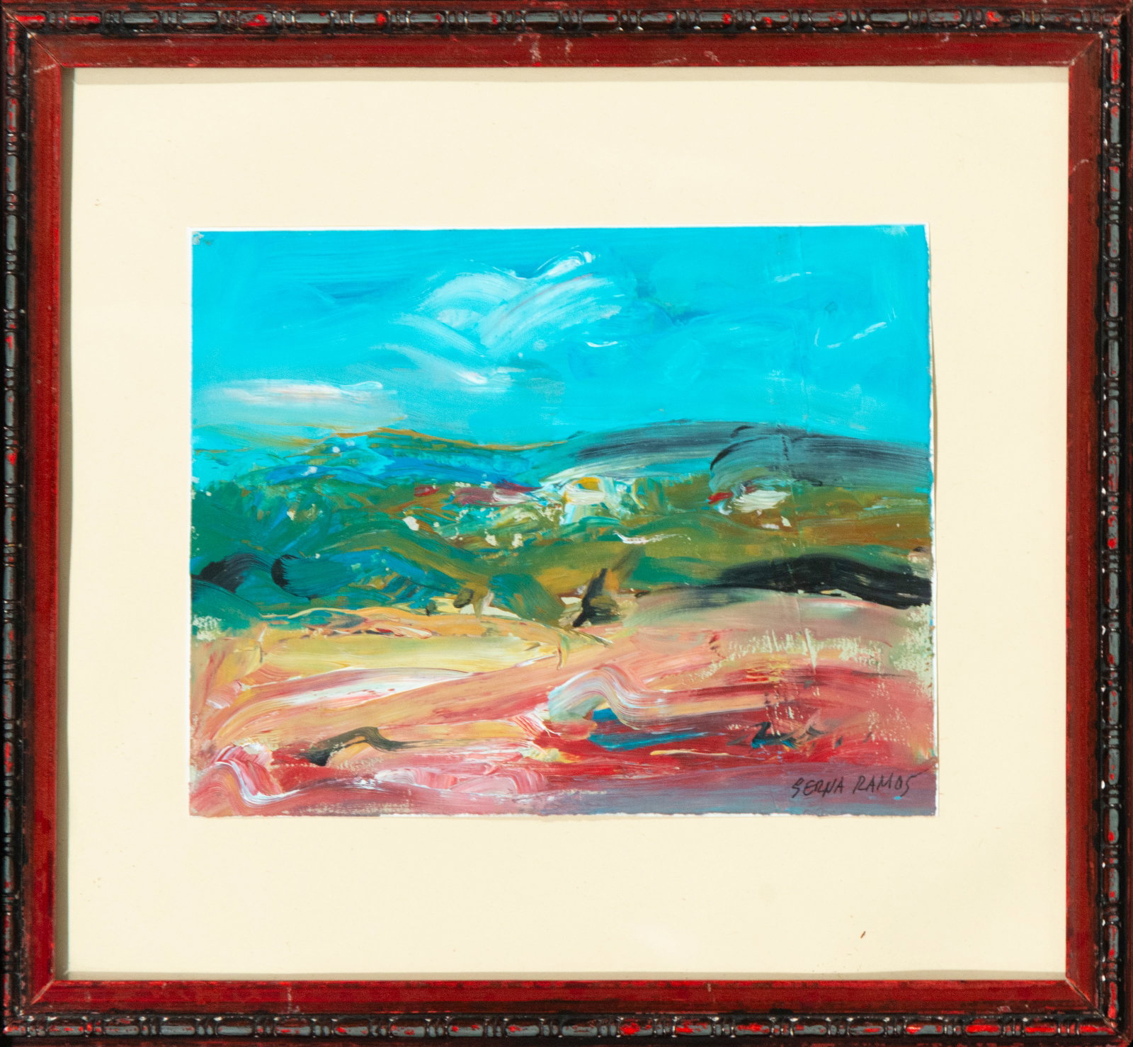 Abstract landscape. Spanish School. 21st century — José Antonio Serna Ramos (1927, Alicante –: Oil on canvas. An abstract, expressionist composition that recreates an undulating landscape through the bold and free use of color. The dense, gestural brushstrokes, laden with matter, trace an undul