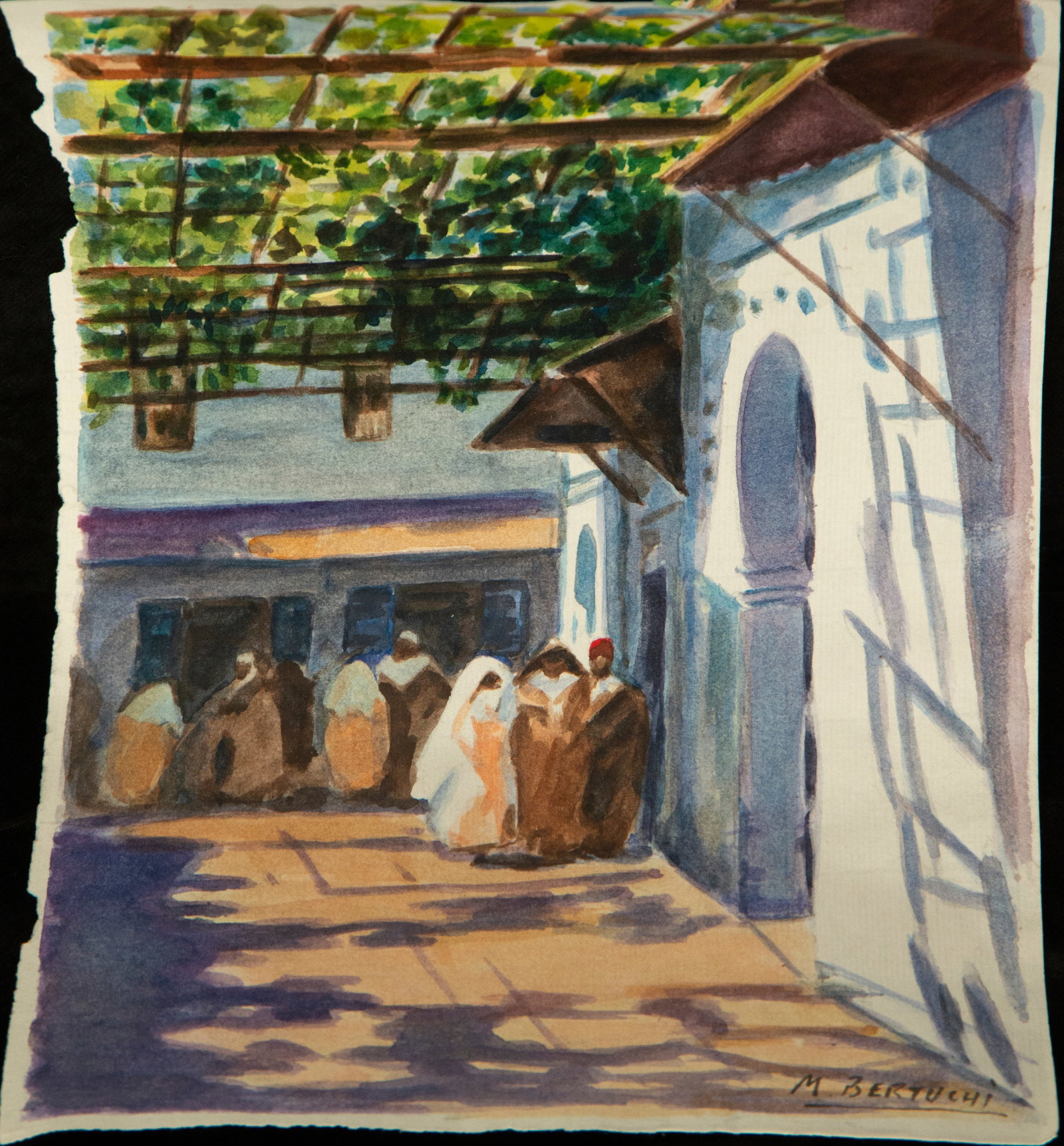 Souk scene. Signed M. Bertuchi. Orientalist School. 20th century. (1 of 4)
