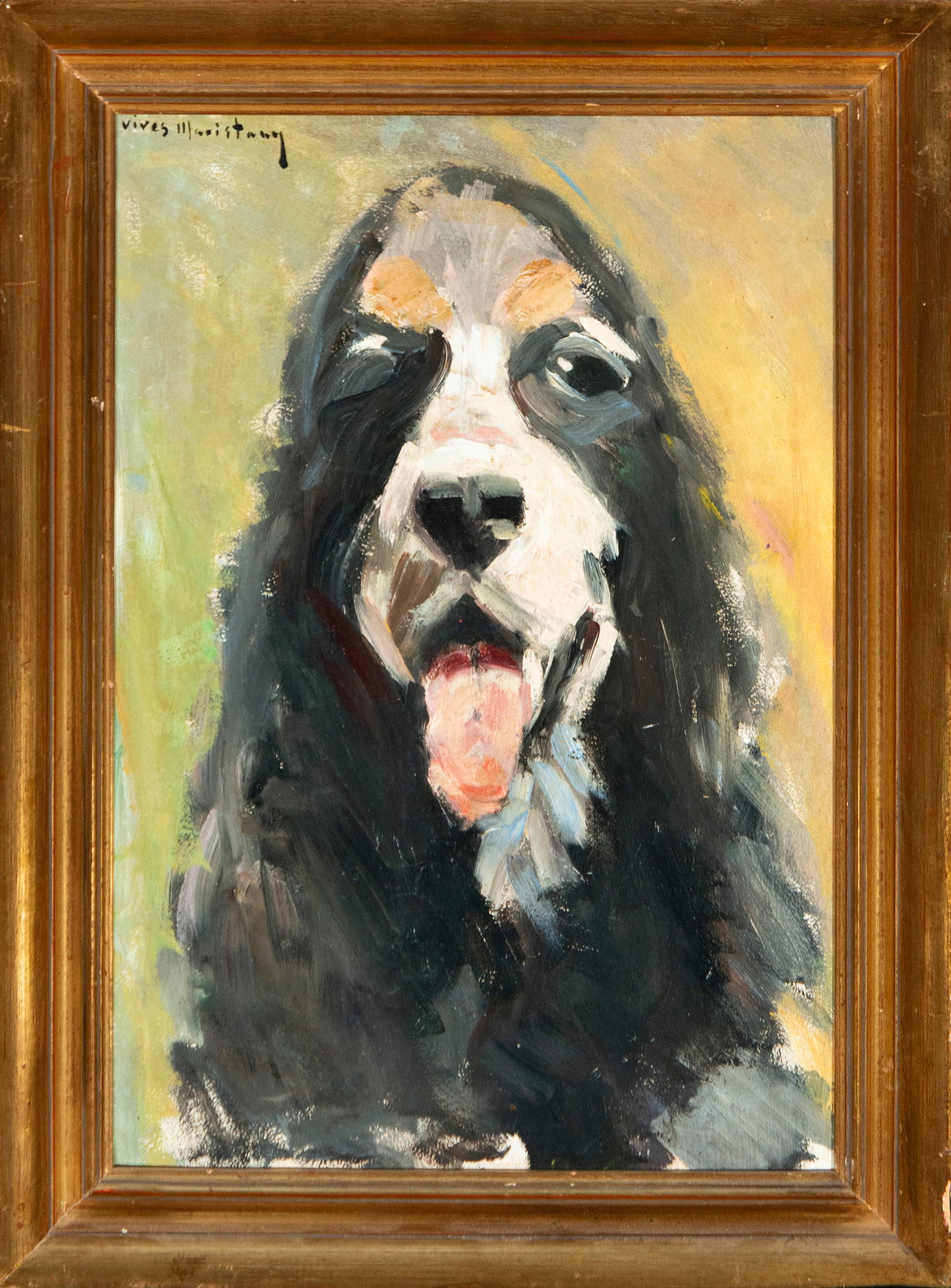 Dog, signed Vives Maristany: Oil on cardboard. Measurements: 53 cm x 37 cm and 62 cm x 46 cm
