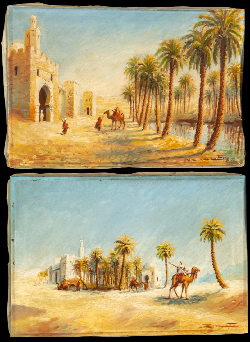 Arabian scenes, pair of oil paintings on canvas, Barrero Tangier, 20th century: Oil on canvas. Measurements: 46 cm x 50 cm