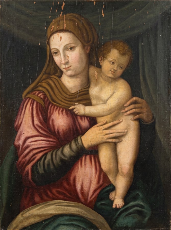 GIAMPETRINO CIRCLE (Giovanni Pietro Rizzoli, Milan, ca. 1485 – ca. 1553) - Virgin and Child. 16th (1 of 8)