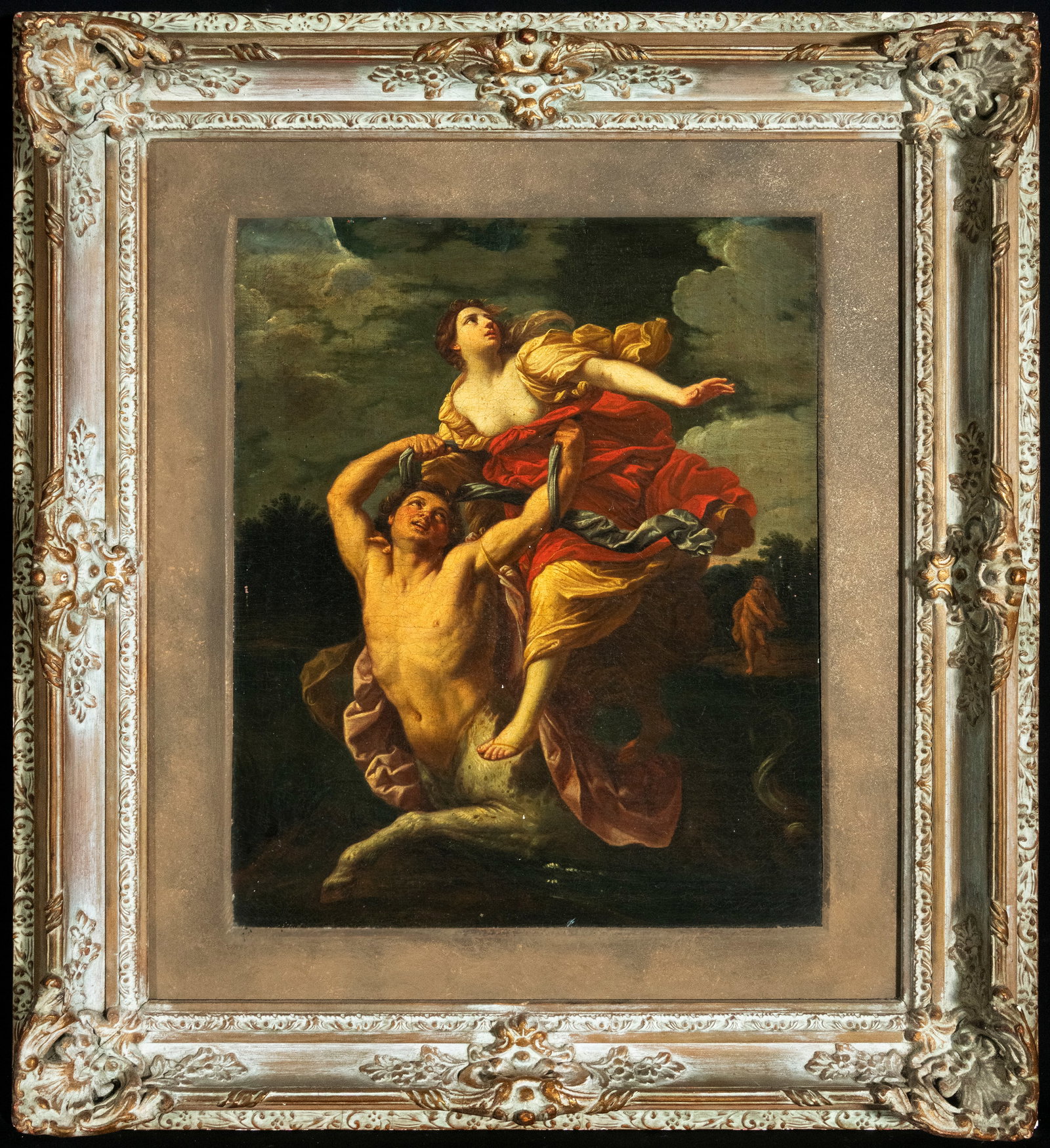 THE RAPE OF DEIANIRA – FRENCH OR ITALIAN MASTER OF THE 17TH CENTURY: OIL ON CANVAS OF HIGH PICTORIAL QUALITY, GOOD CONDITION, NEEDS CLEANING OF THE OLD VARNISH: 42 X 33 CM, MEASUREMENTS WITH FRAME: 65 X 55 CM. PROPERTY OF AN IMPORTANT PRIVATE COLLECTION, BARCELONA.
