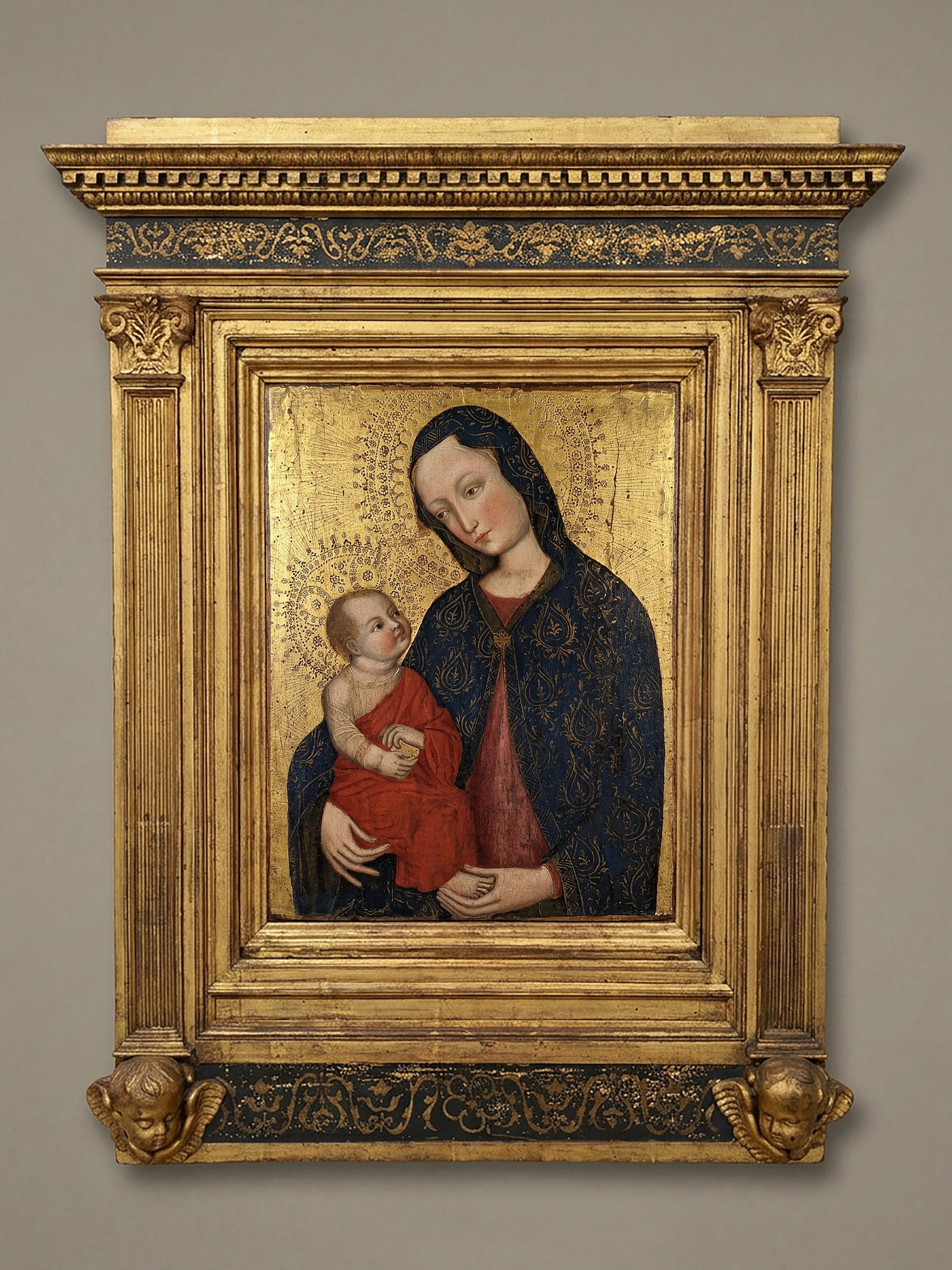 JACOBELLO DEL FIORE (Venice, ca. 1370 – Venice, 1439) - Madonna and Child: Tempera, gold, punched and sgraffito on panel. Dimensions: 47 x 37 cm. Jacobello del Fiore was one of the most important figures of the Venetian school of the early 15th century, playing a fundamental