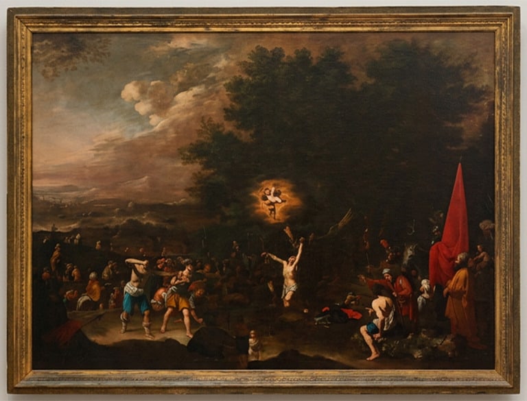 AGOSTINO BELTRANO (Naples, 1607 – 1662) - Martyrdom of Saint Sebastian: Oil on canvas. Dimensions: 138 x 184 cm. Agostino Beltrano was one of the most prominent representatives of Neapolitan Baroque painting in the first half of the 17th century, developing a style deeply