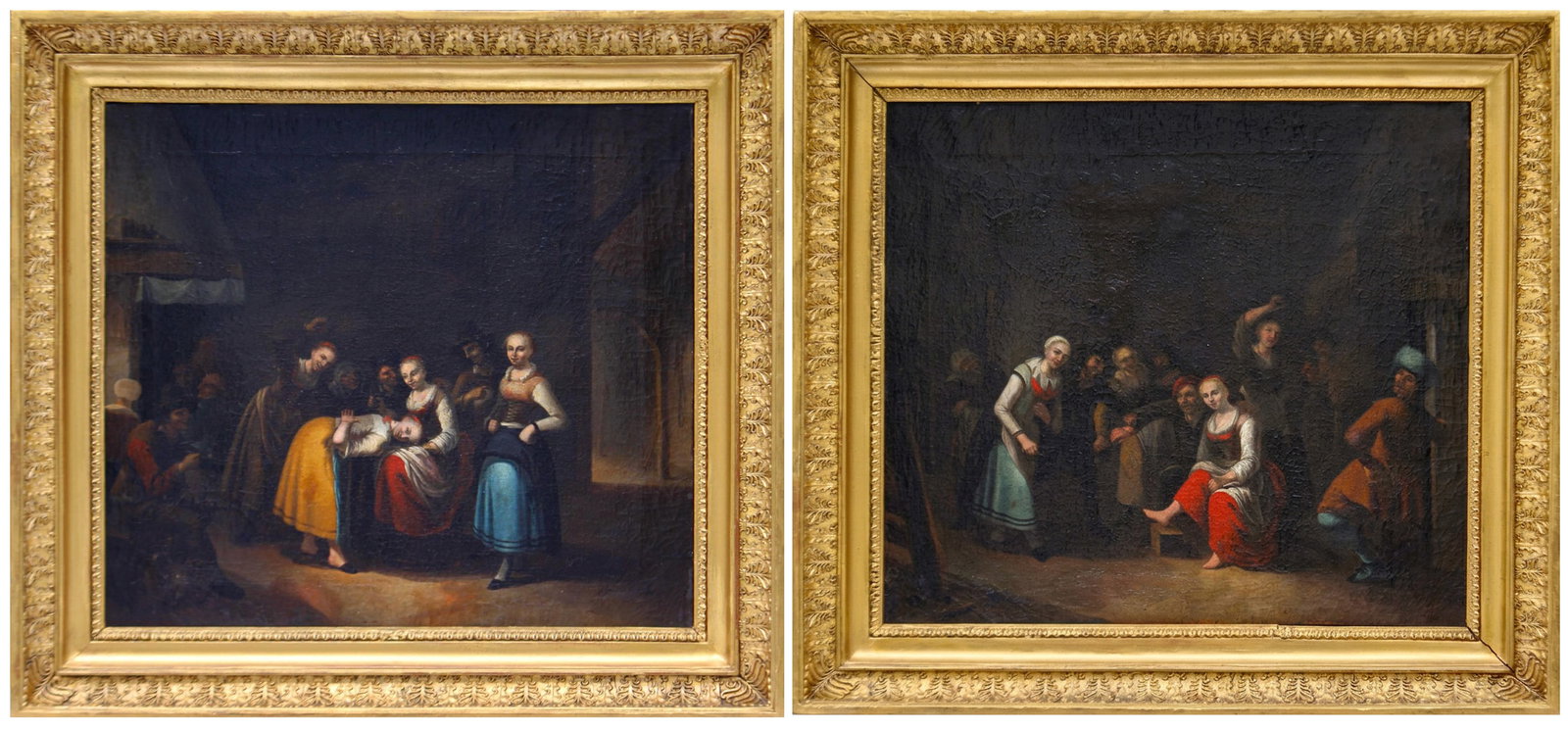 GERRIT LUNDENS (Amsterdam, 1622 – Amsterdam, 1686) - Pair of genre scenes: The Hot Hand Game and (1 of 8)