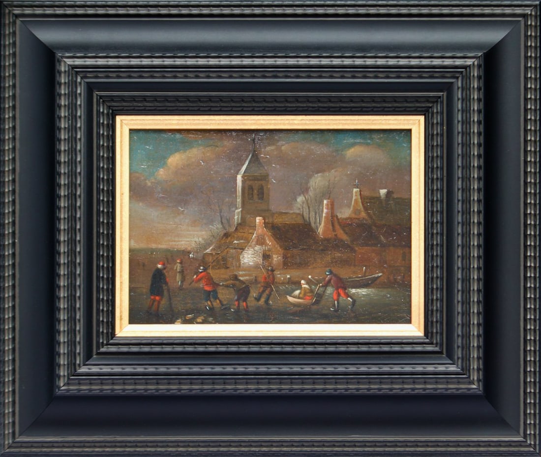 18TH CENTURY FLEMISH SCHOOL - Ice skating scene on a lake (1 of 3)
