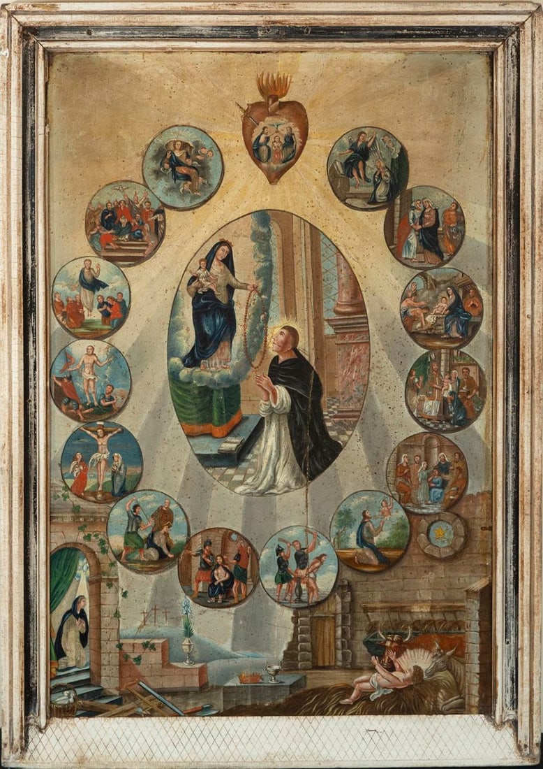 Novohispana colonial school, complete series of the Life of Jeús and María, 18th century, Mexico (1 of 7)