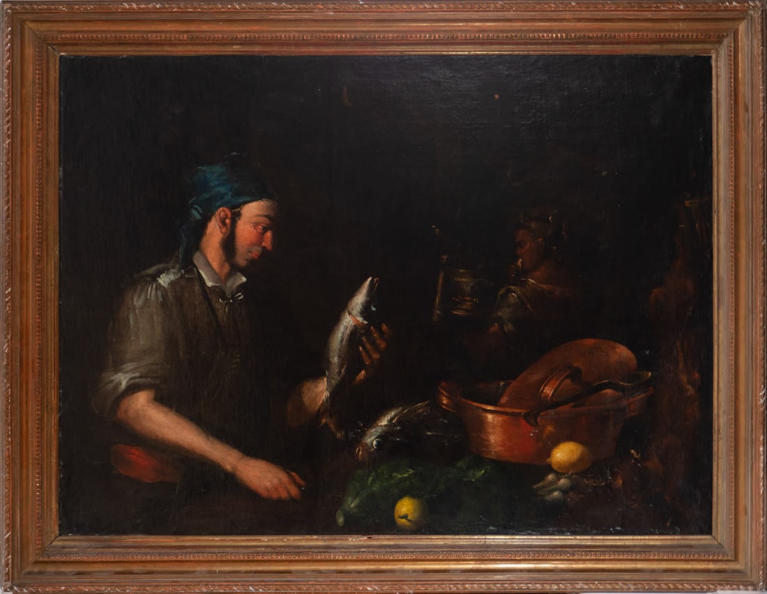 Important Still Life of a Fish Seller, in the style of Bernardo Strozzi, nicknamed "il Cappuccino" (1 of 6)