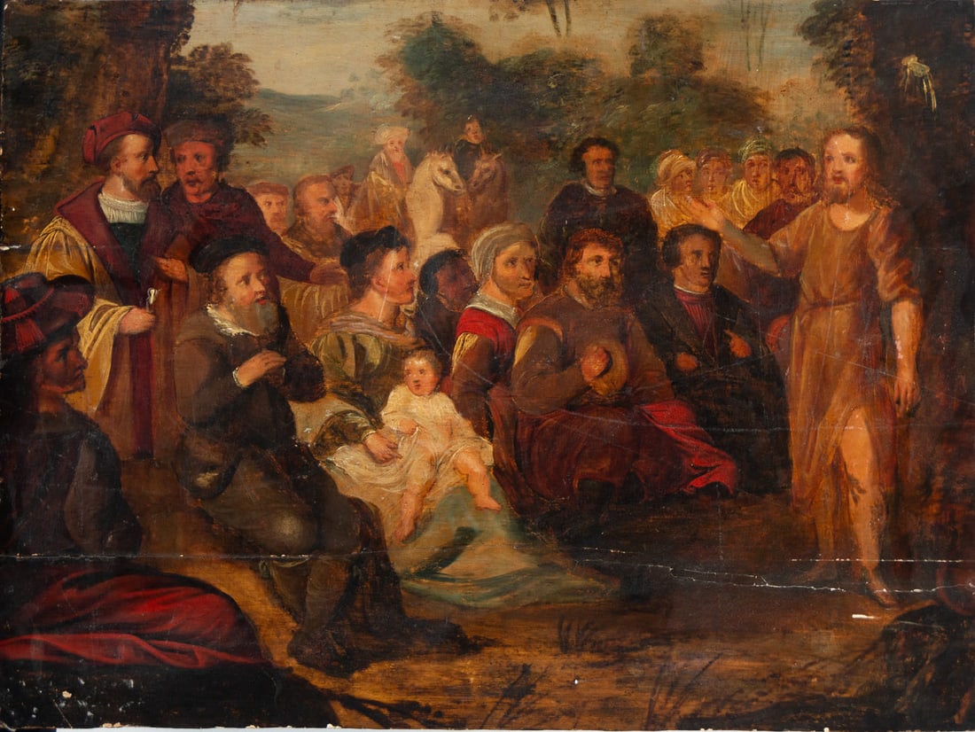 Jesus Preaching to the Shepherds, 17th-century Flemish school: Oil on panel measurements: 65 x 48 cm