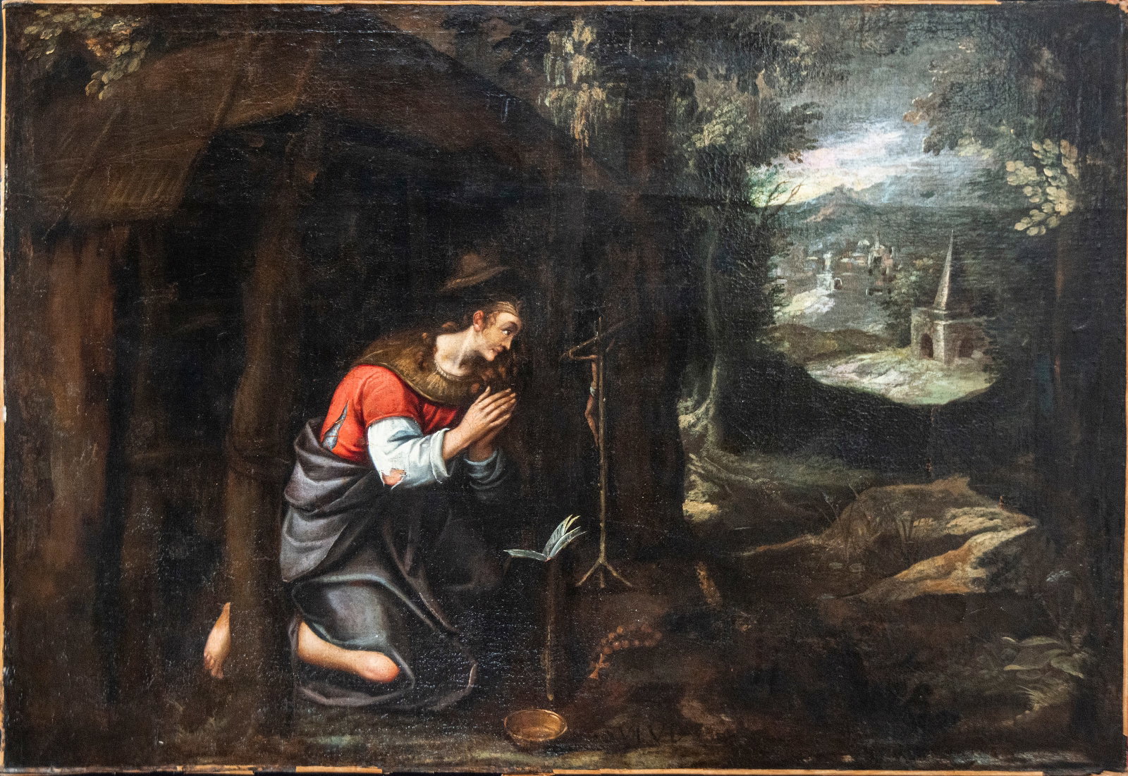 Saint praying, Italian-Flemish school, 17th century: Oil on canvas. Measurements 145 x 100 cm.