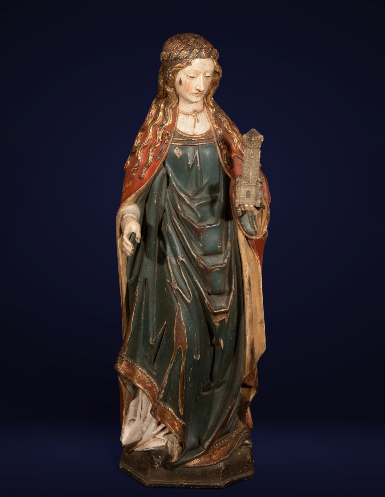 Saint Barbara with tower, according to Gothic models - In polychrome wood (1 of 4)