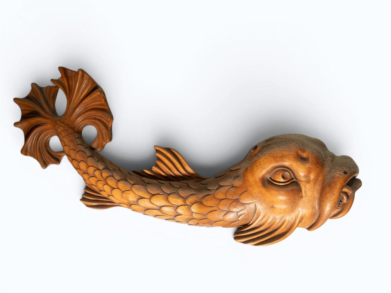 Large Mythological Fish Wall Hanging for North American Arts and Crafts Boat, 1920s: For hanging, dimensions: 107 x 30 cm