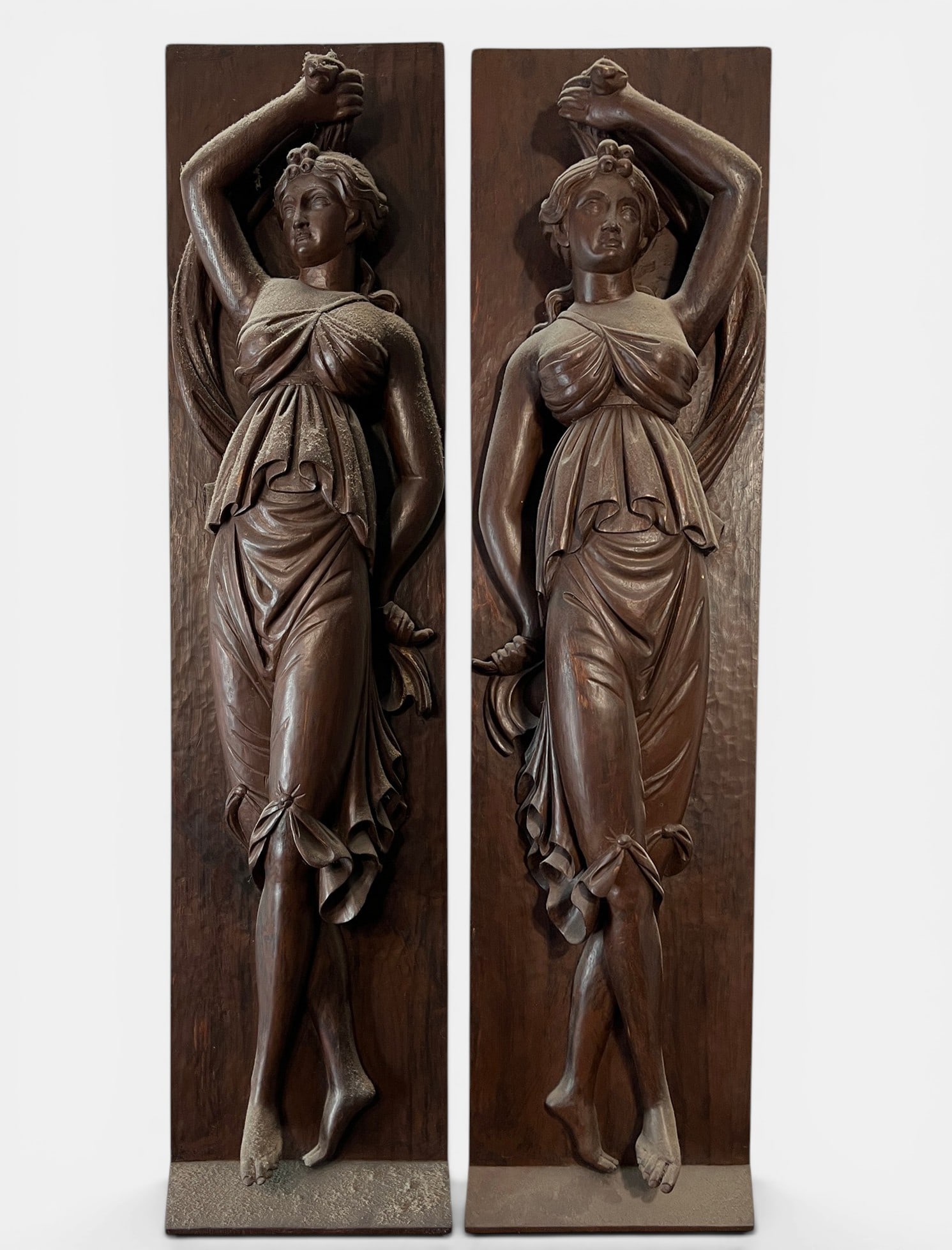 Pair of large wooden wall reliefs of odalisques, early 20th century (1 of 3)