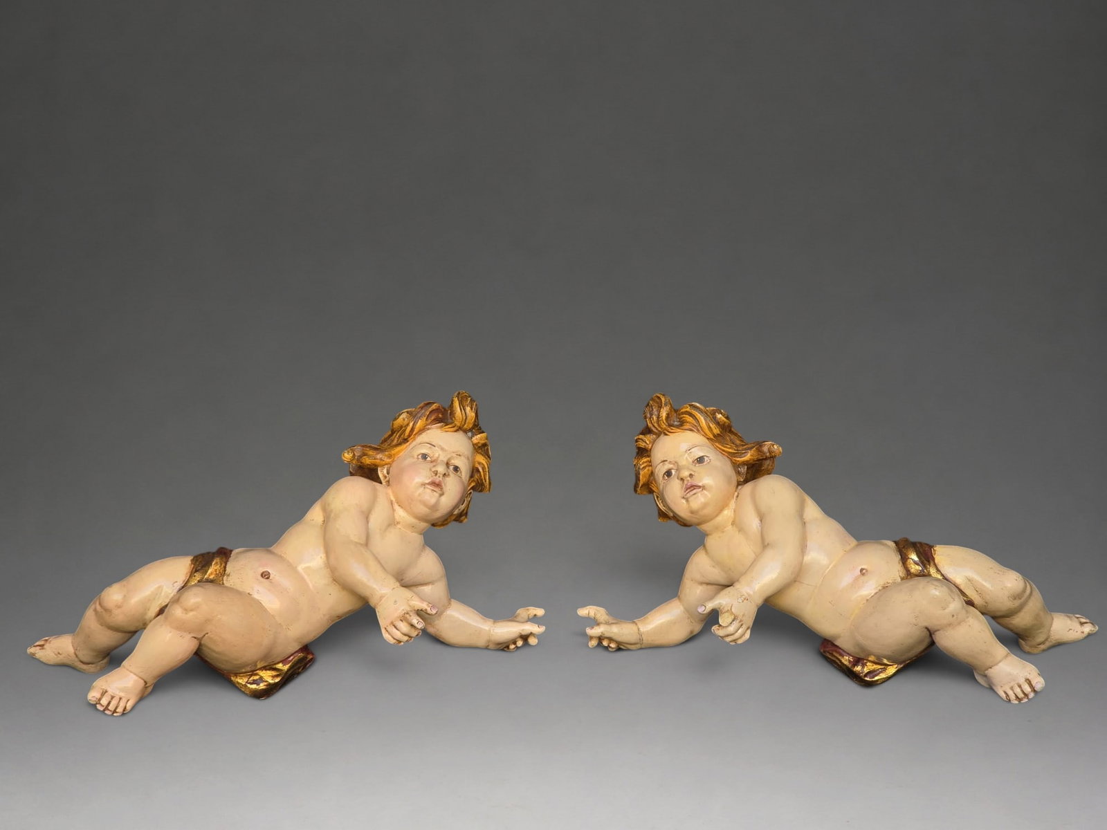Pair of large wooden angels, 19th century - Italy: 45 x 23 cm