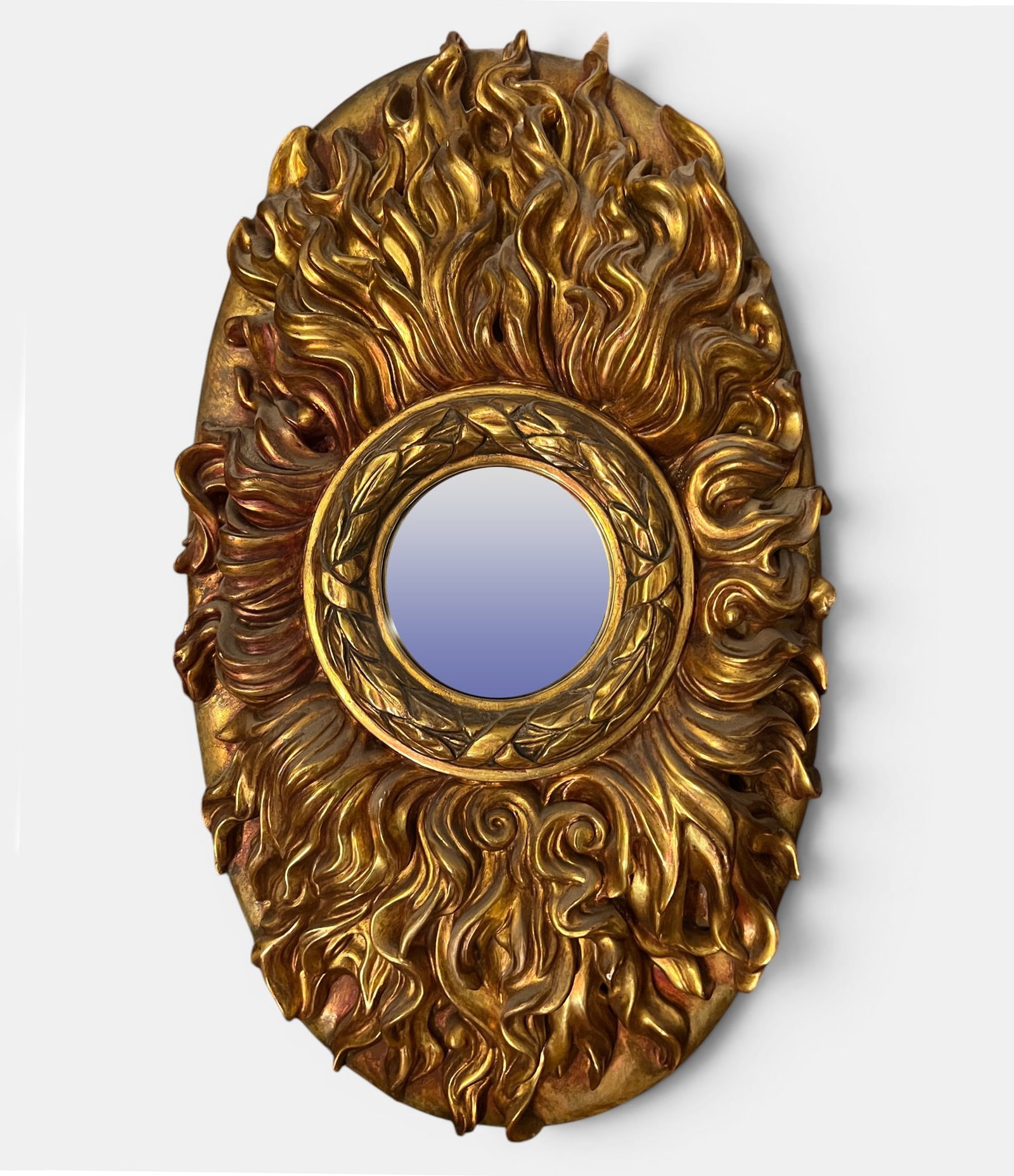 1940s Hollywood Regency Mirror in Wood and Gold Leaf: 60 x 36 cm