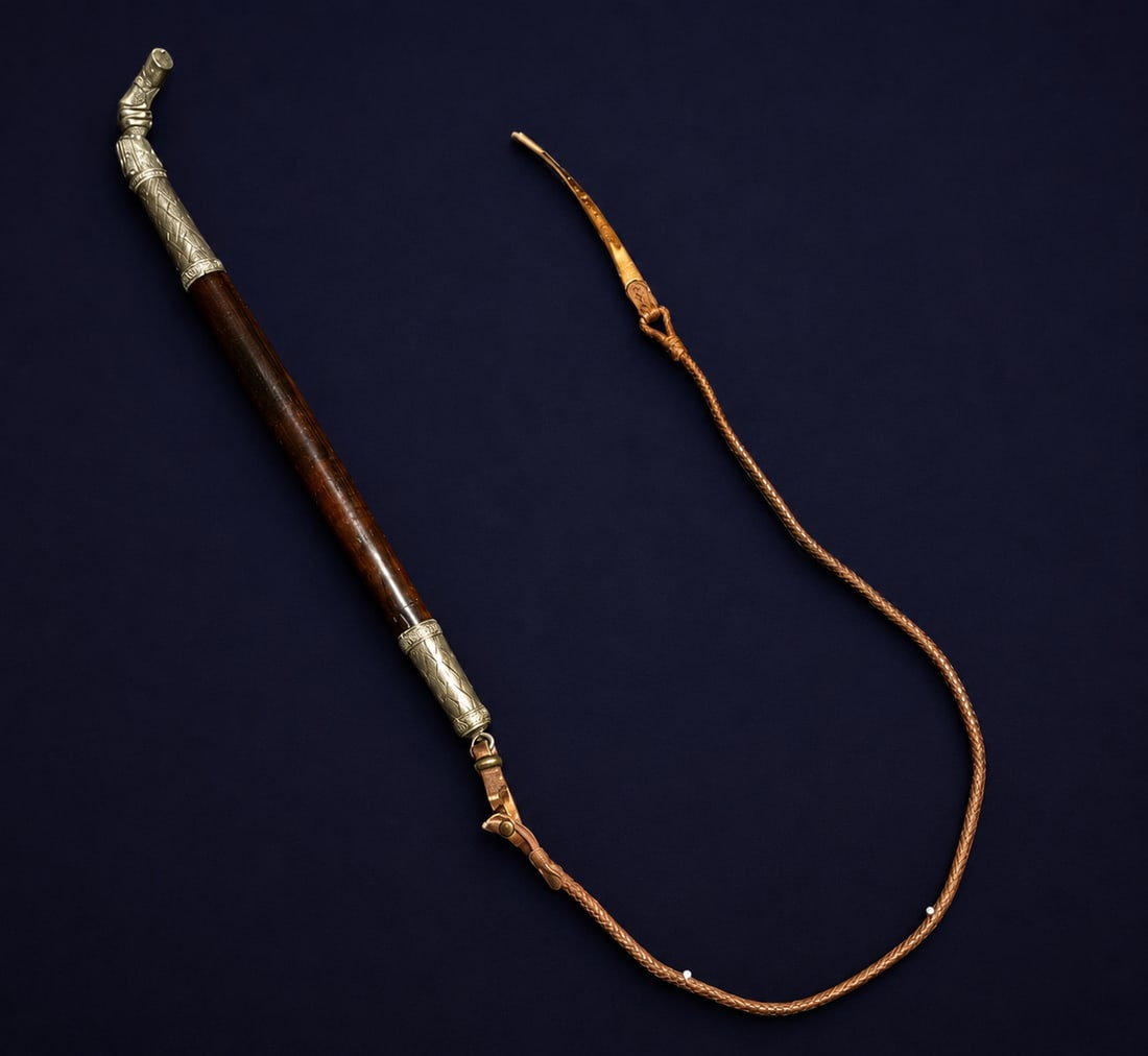 Rare slave plantation whip, possibly Brazil, 19th century: Crop measurements: 47 cm. Total length: 147 cm.
