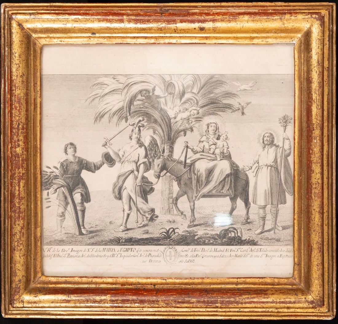 Beautiful Italian gilded smooth frame from the 18th century, with engraving inside (1 of 2)