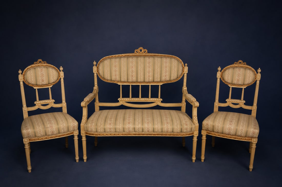 Three-piece sofa and two chairs set, Louis XVI style, 20th century (1 of 3)