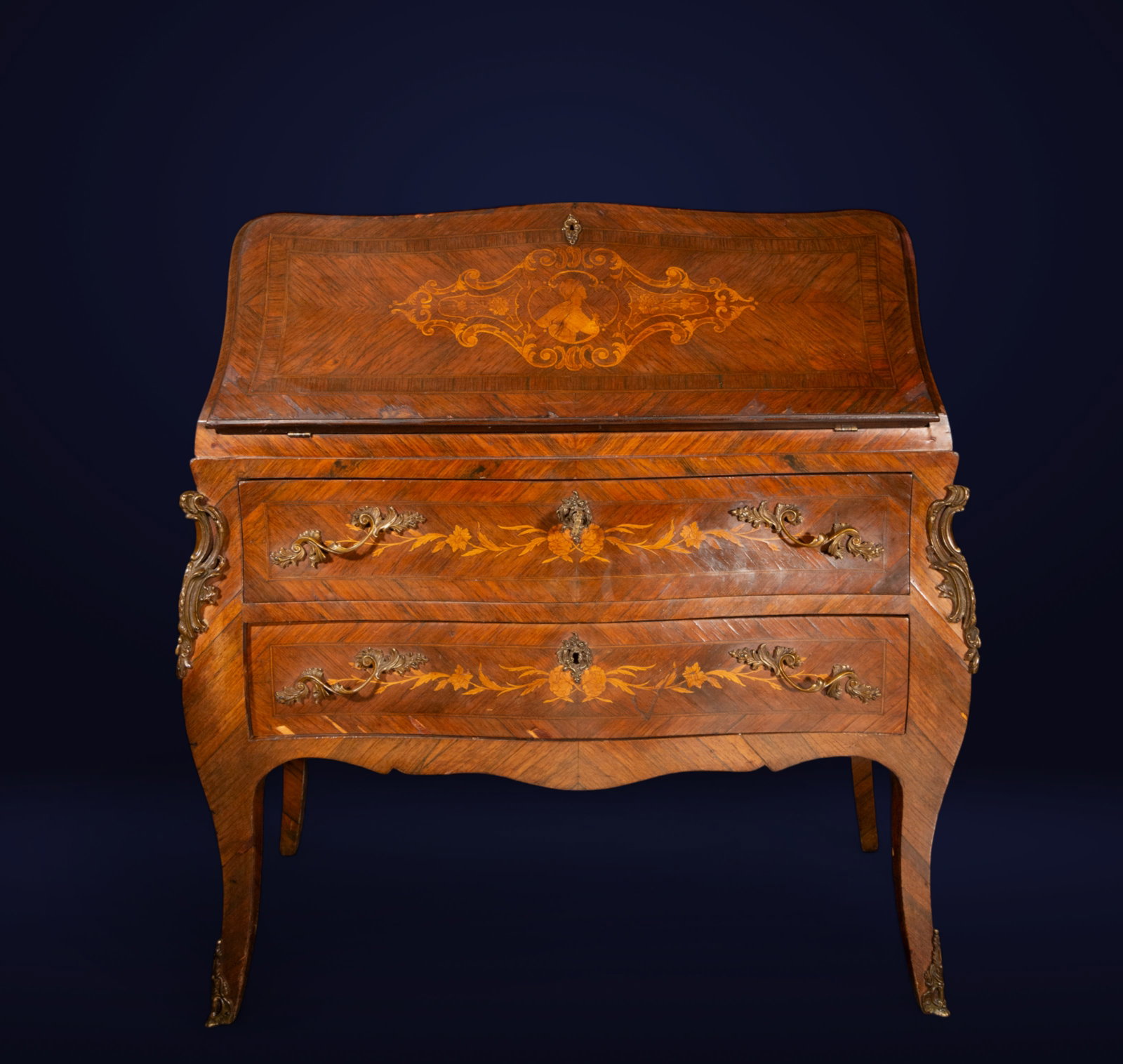 Regency walnut secretaire with bronze handles stamped by J. Stumpff, 18th century (1 of 9)