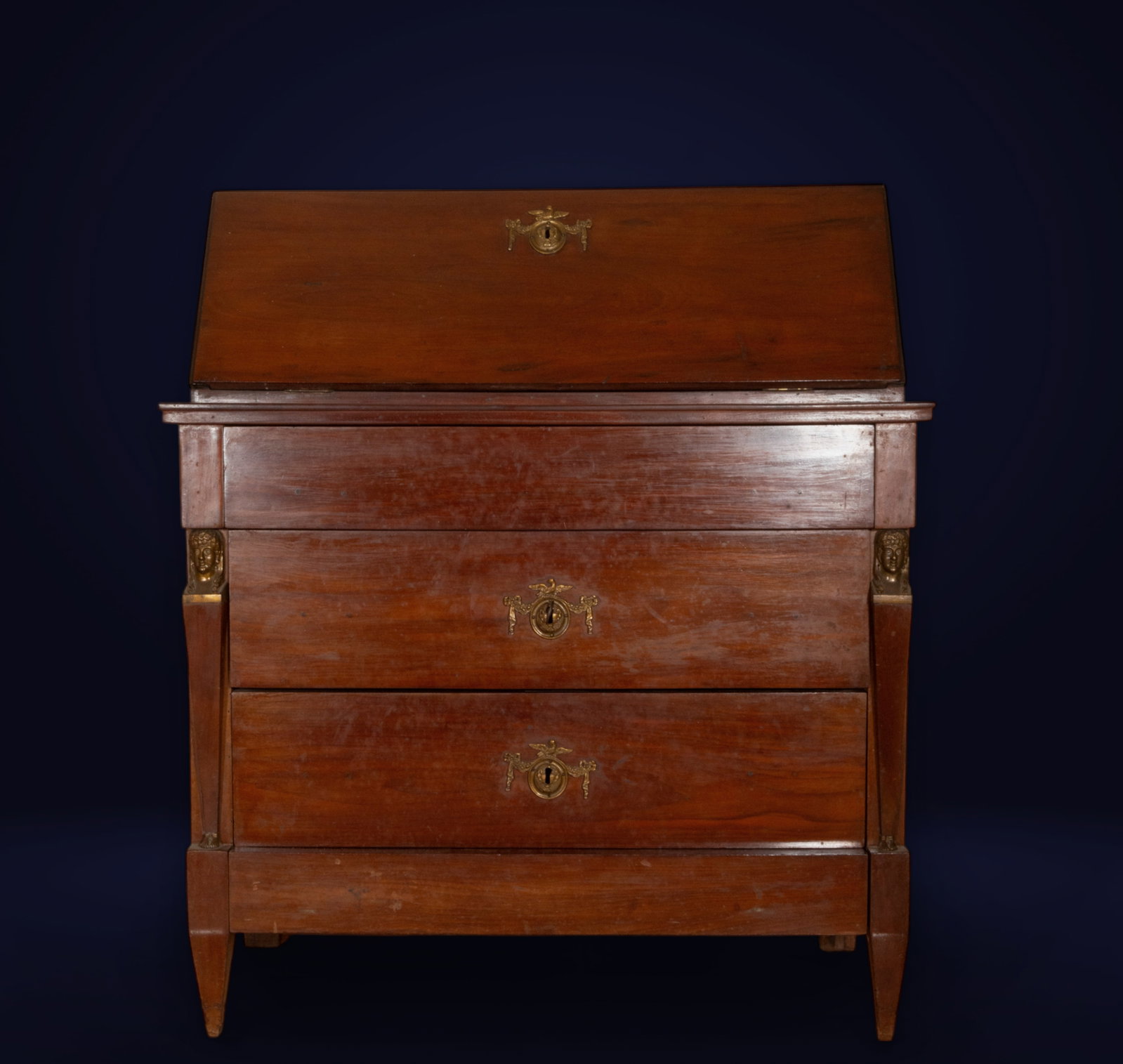 Secretaire in mahogany wood with a lid that hides a gallery of carpanel arches with stipes on the (1 of 7)